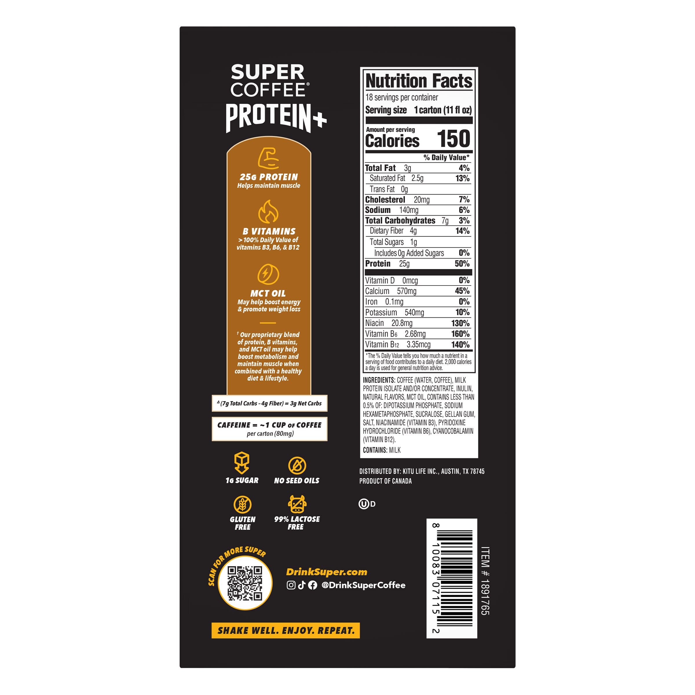 SUPER COFFEE PROTEIN+ VANILLA LATTE 11 FL OZ/18 PK - Image 1