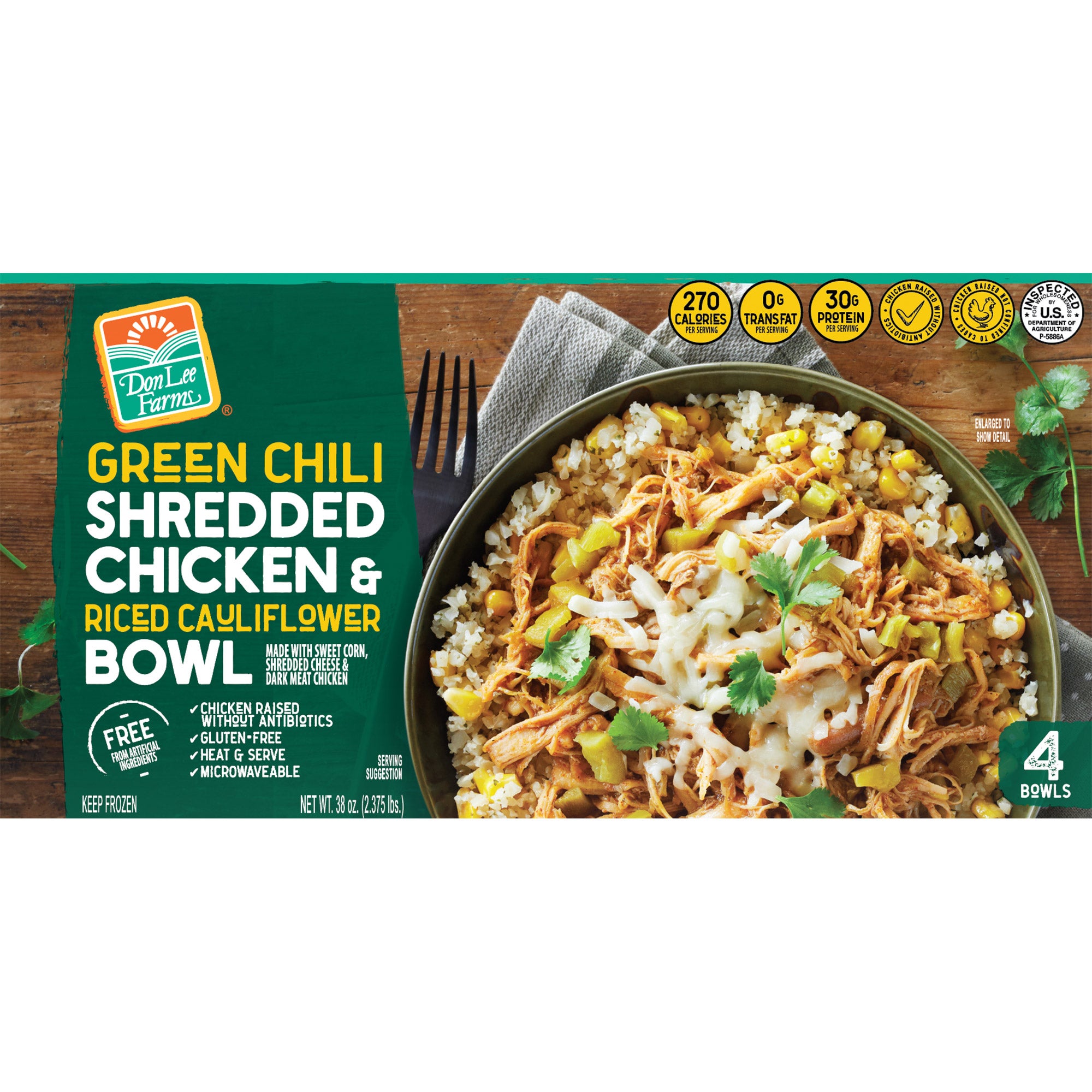 DON LEE FARMS CHICKEN & CAULIFLOWER 4/9.5 OUNCE BOWLS
