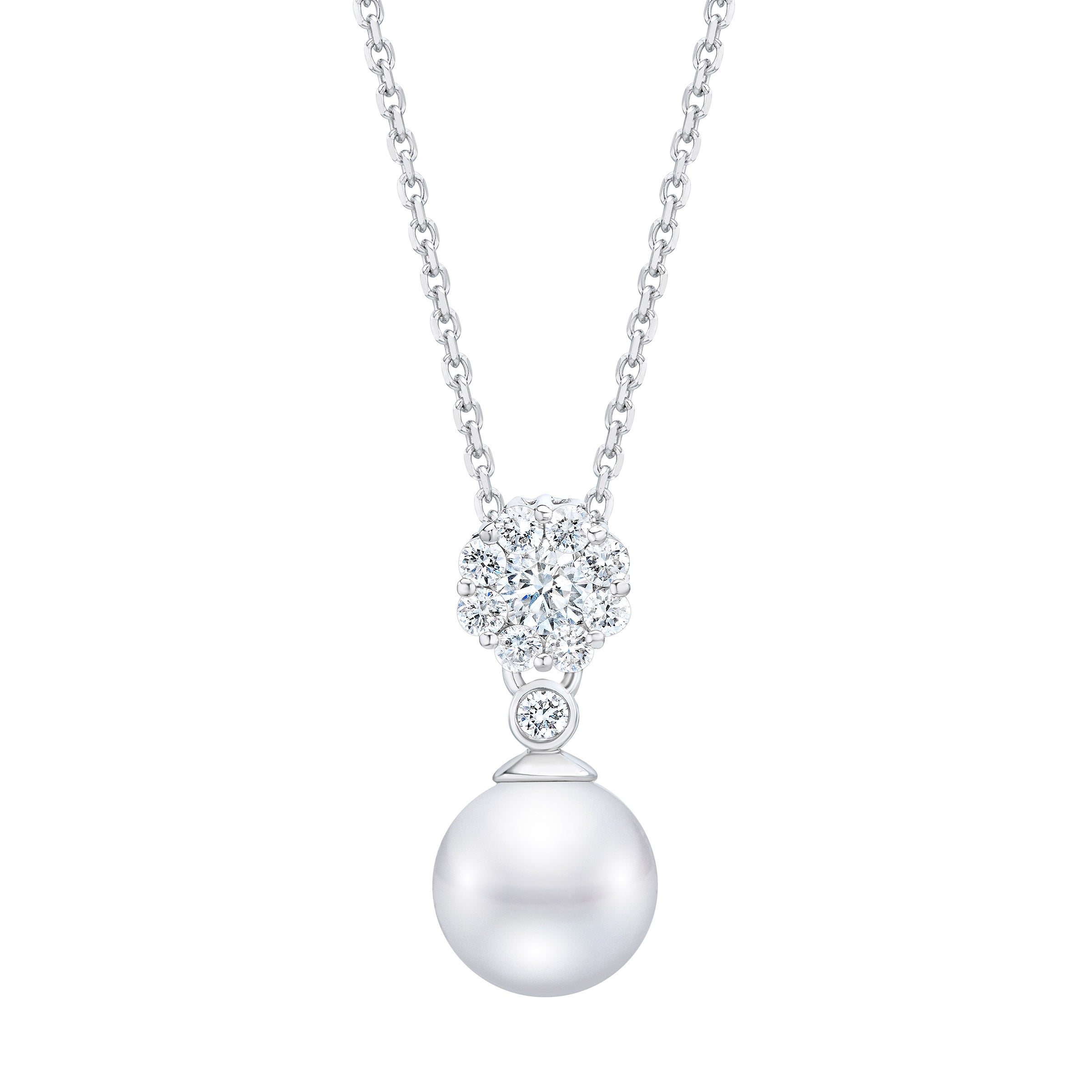 14KT GOLD & DIAMOND AKOYA CULTURED PEARL 7.5-8MM 20¨ PENDANT
