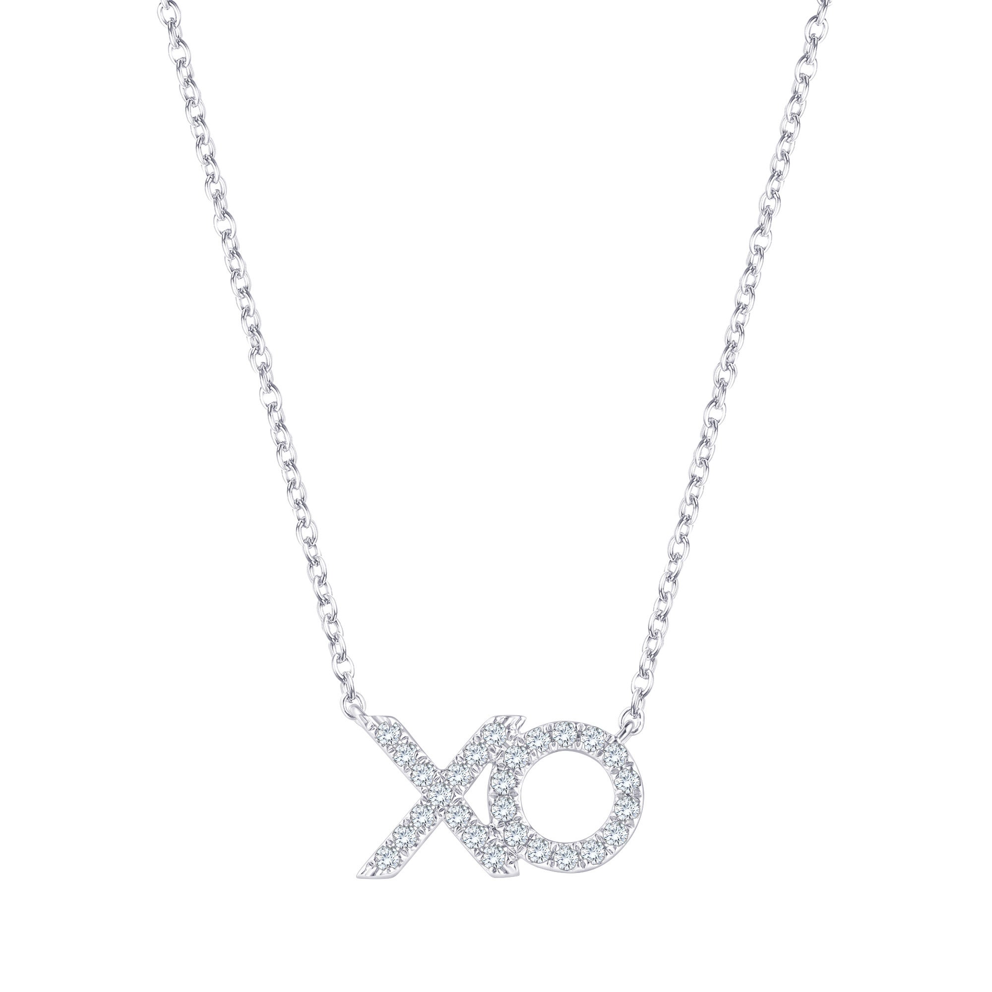 14KT WHITE GOLD VS2 I 0.18CTW ROUND DIAMOND XO NECKLACE - Image 1