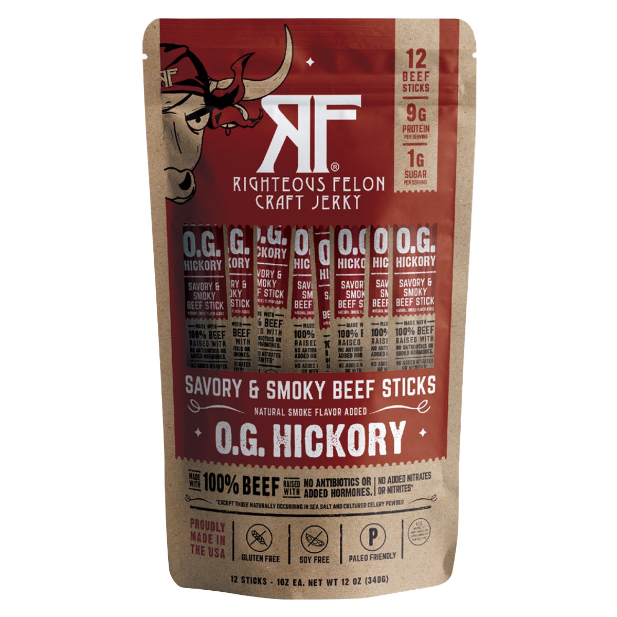 RIGHTEOUS FELON HICKORY BEEF JERKY 12 OUNCE BAG
