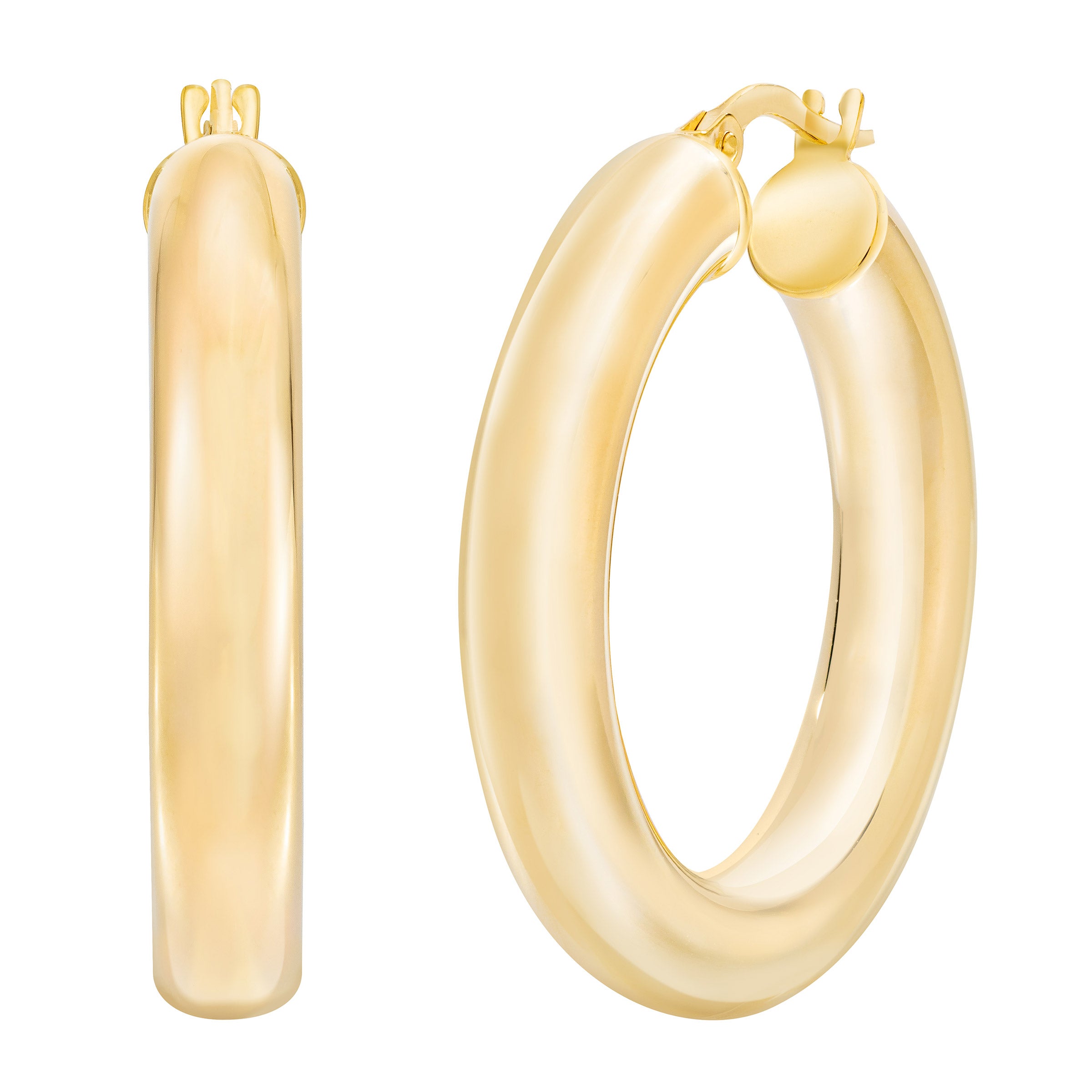 14KT YELLOW GOLD HIGH POLISH HOOP EARRINGS MADE IN ITALY - Image 1