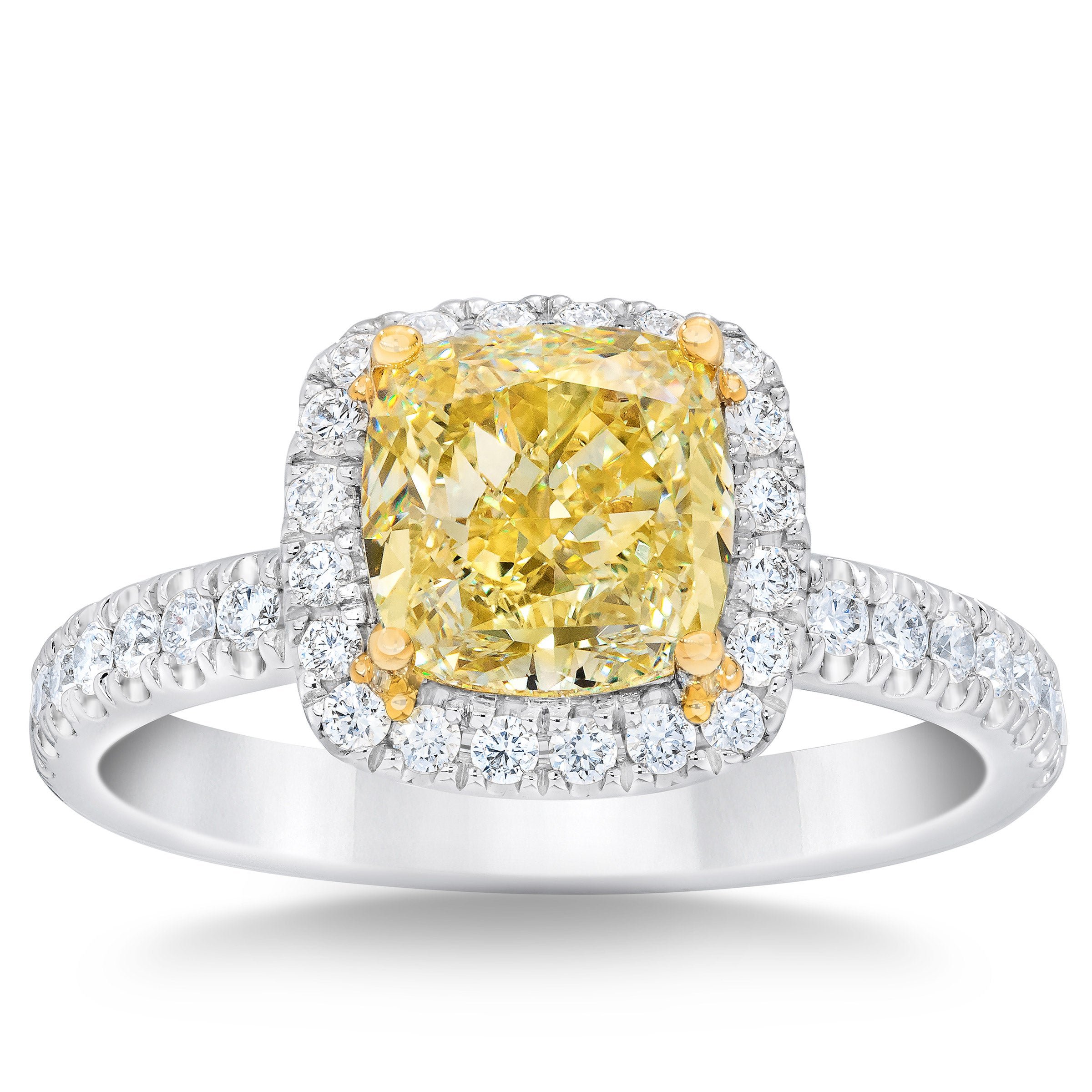 2.52CT CUSHION CUT FANCY YELLOW 3.02TW IF DIAMOND PLATINUM RING - Image 1