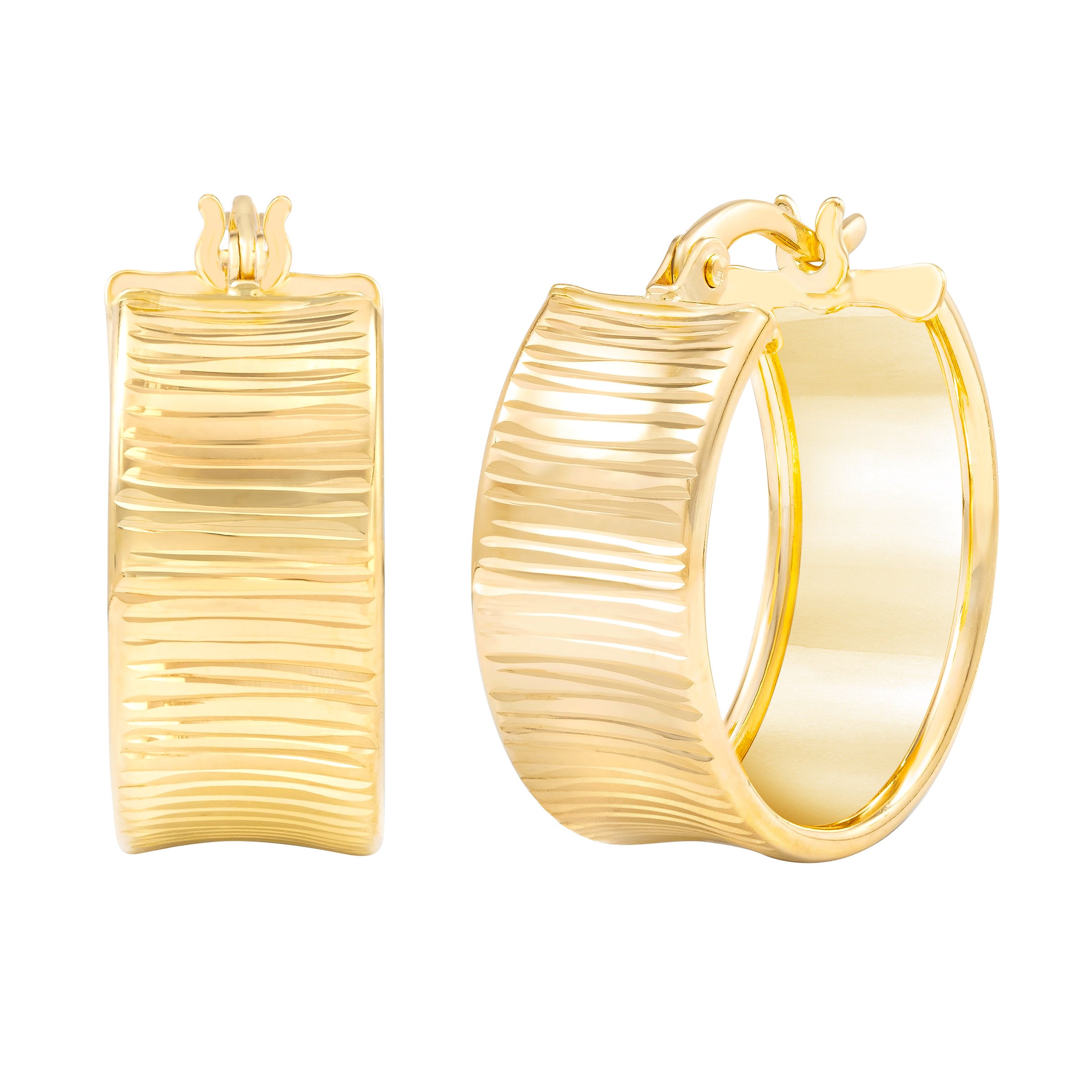 14KT YELLOW GOLD DESIGN HOOP EARRINGS - Image 1