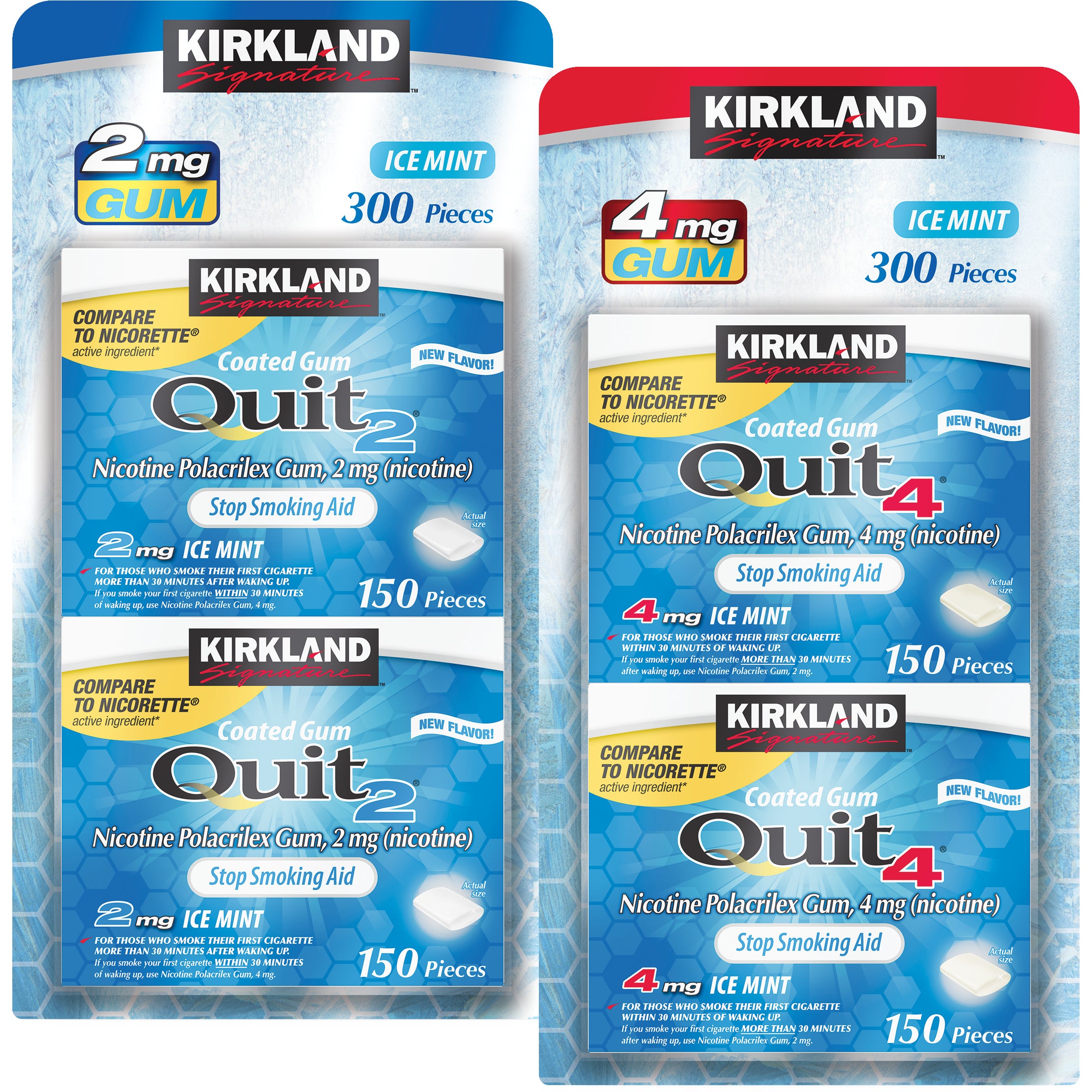 KIRKLAND SIGNATURE QUIT2 2MG ICE MINT COATED GUM 2X150 COUNT - Image 1