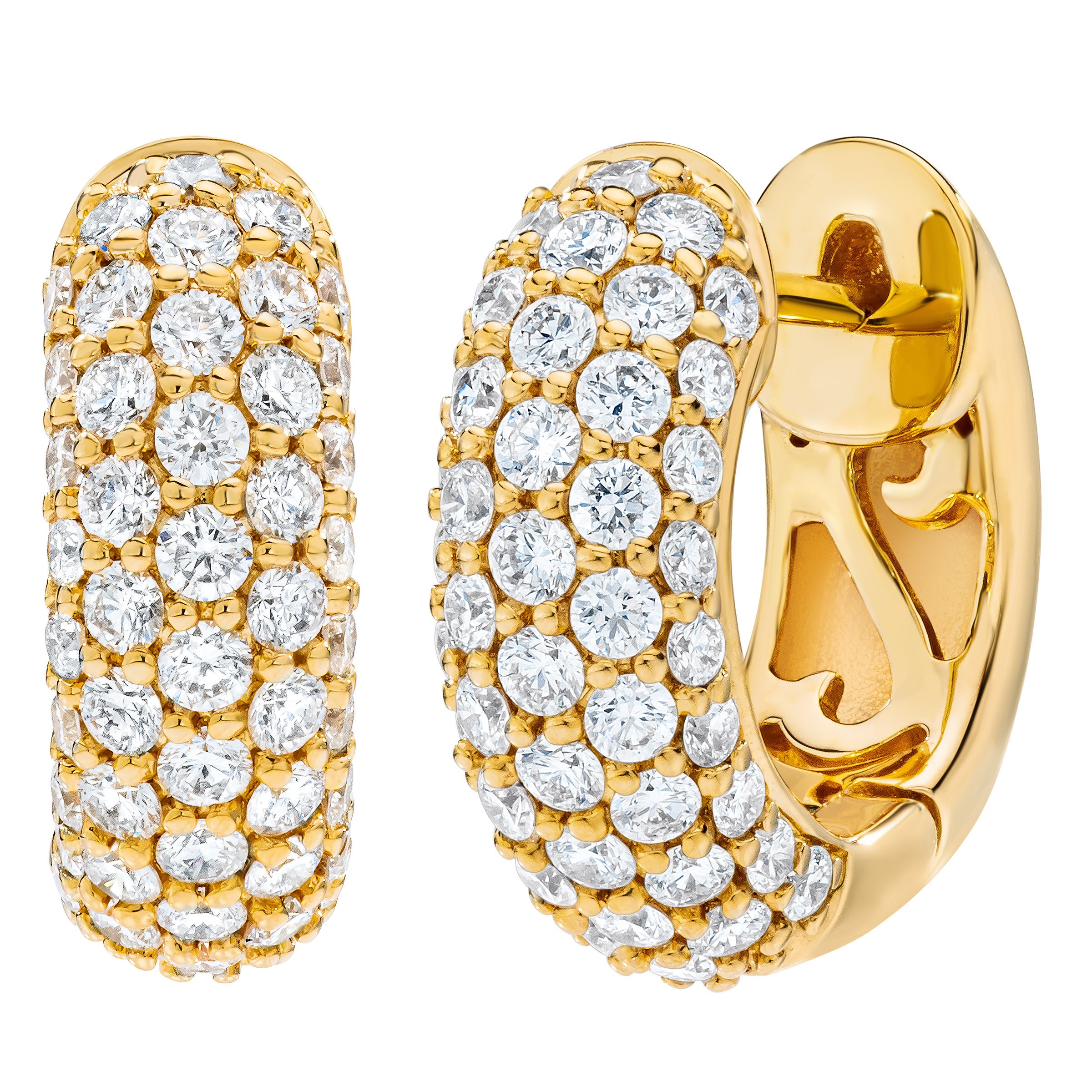 14KT YELLOW GOLD VS2 I 1.00CTW ROUND DIAMOND HUGGIE HOOPS EARRINGS - Image 1