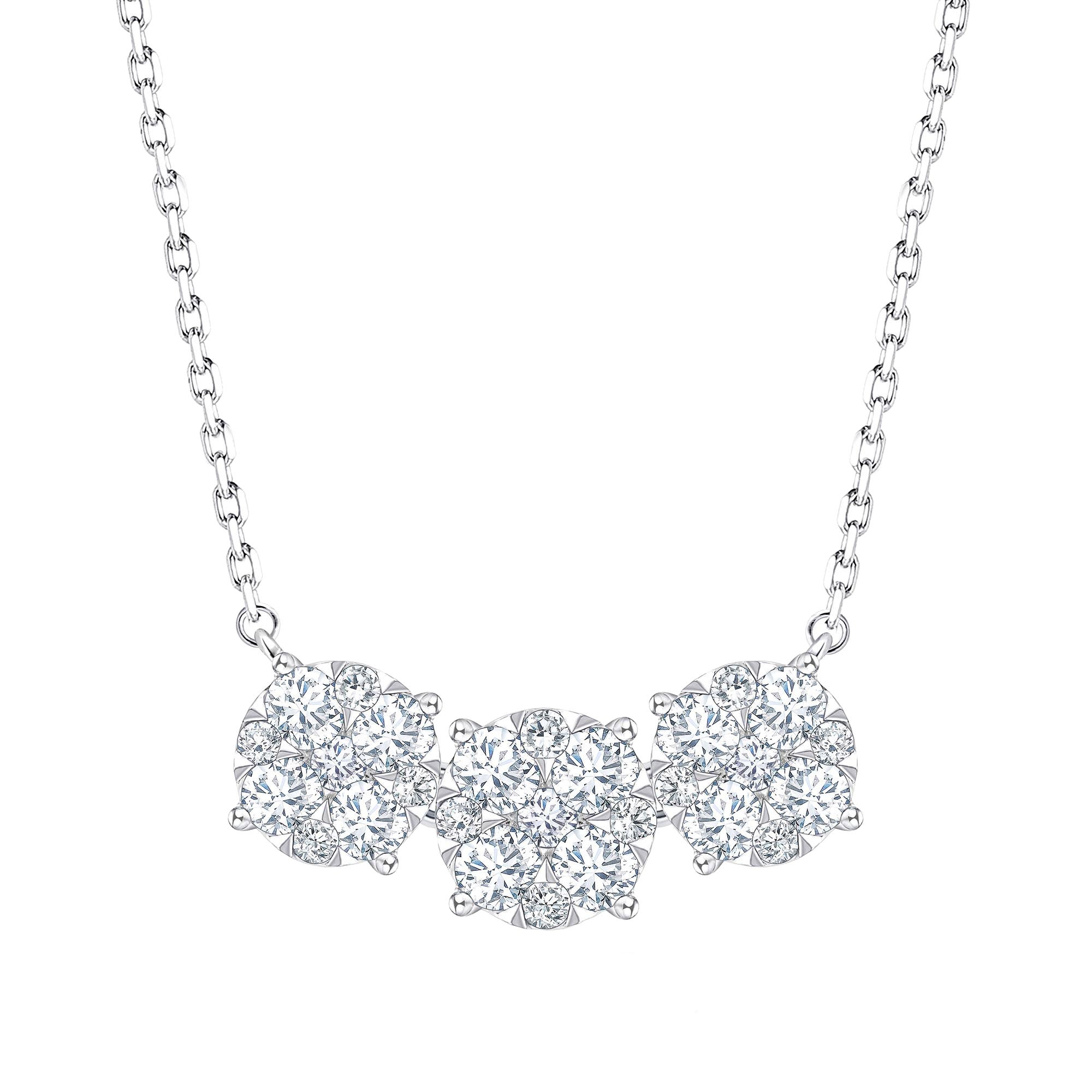 14KT WHITE GOLD VS2 G 1.00CTW ROUND DIAMOND 3 CLUSTER NECKLACE - Image 1