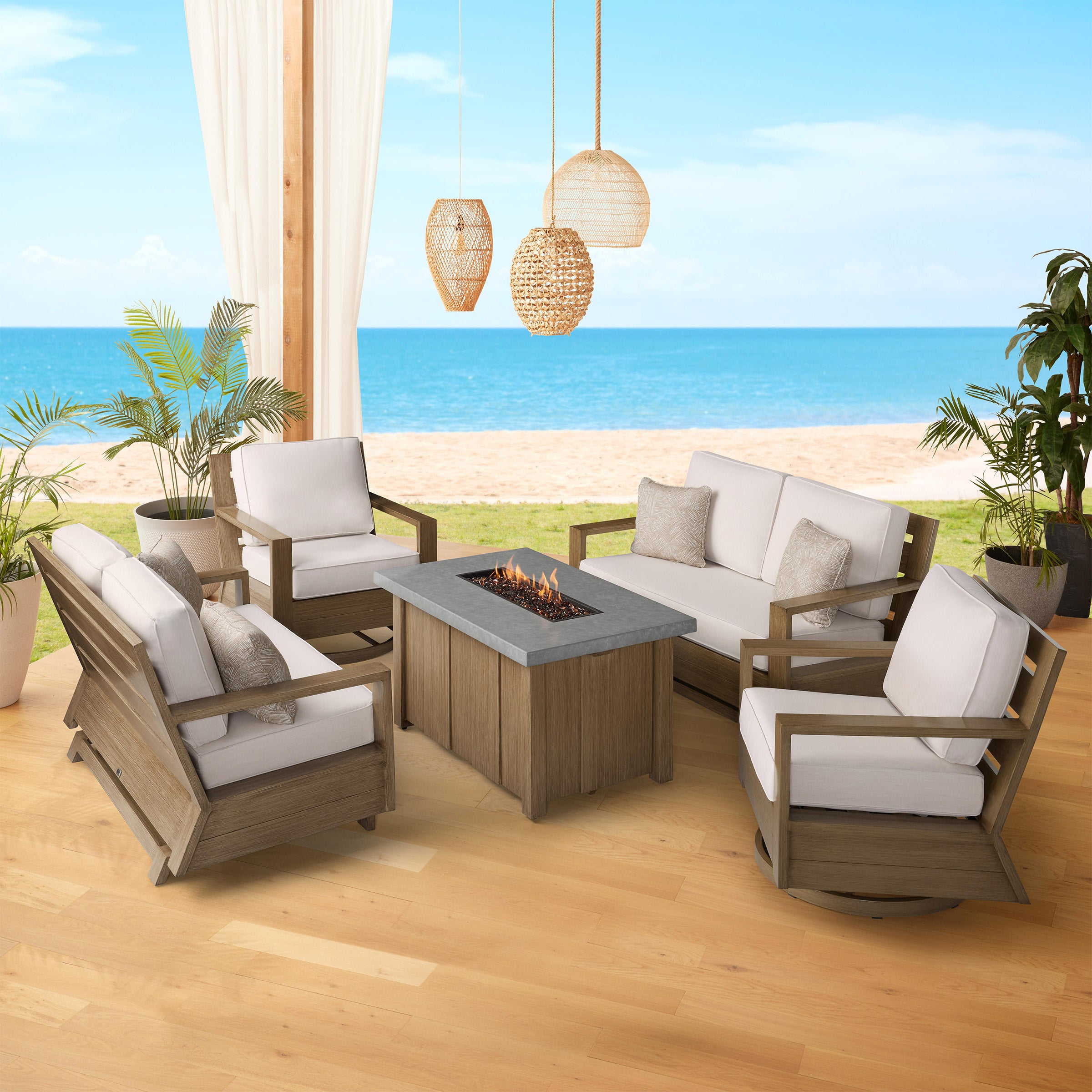 AGIO VALMAR 5 PC DEEP SEATING SET WITH FIRE TABLE