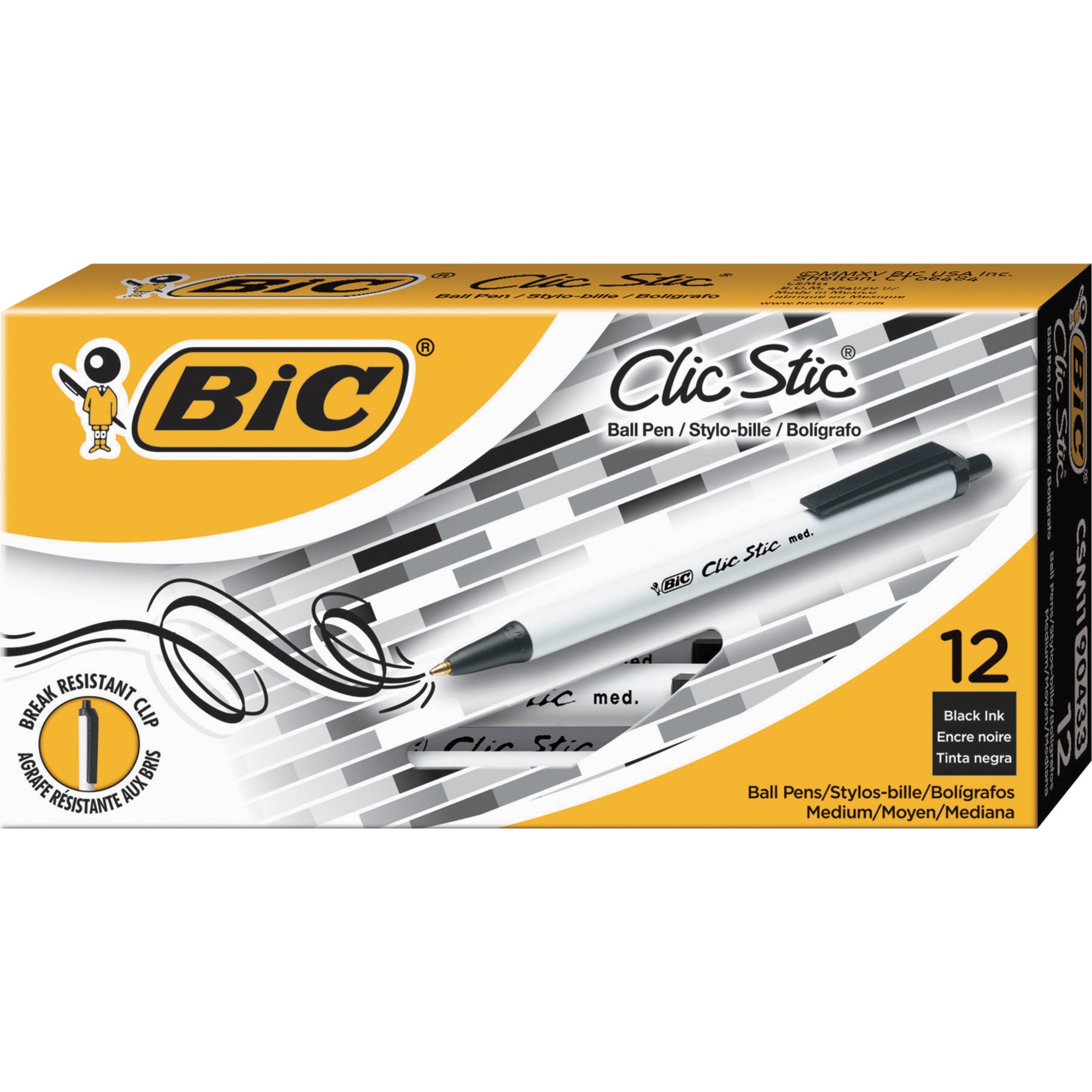 BIC CLIC STIC PEN BALLPINT RETRACTABLE BICCSM11BK 12CT BLACK - Image 1