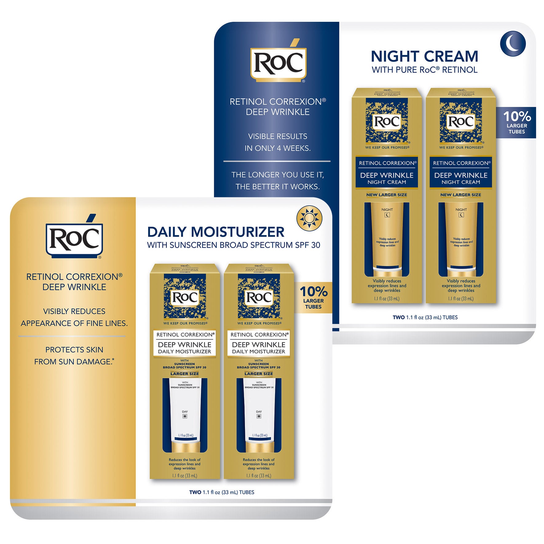 ROC RETINOL CORREXION DAILY MOISTURIZER OR NIGHT CREAM 2 PK