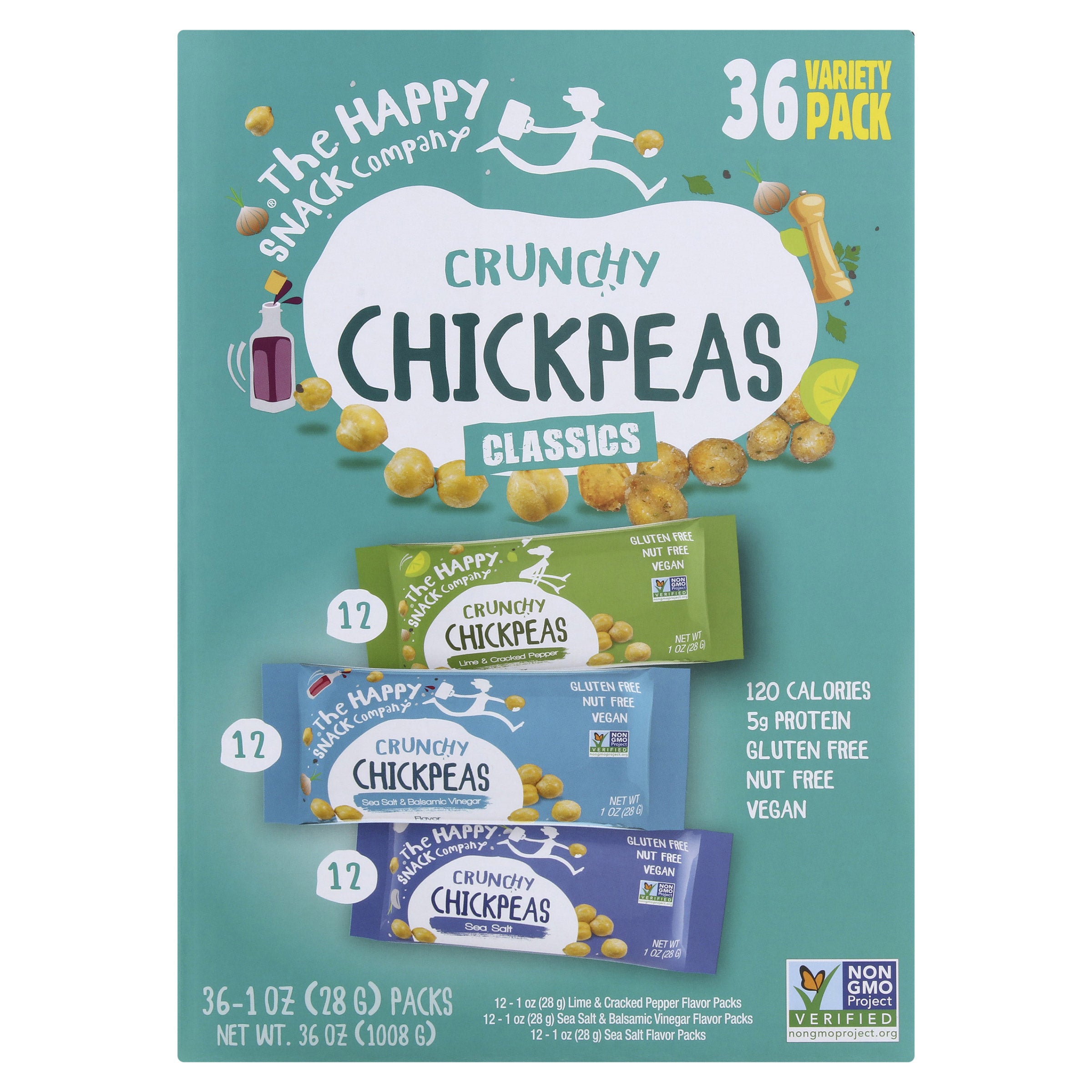 HAPPY SNACK COMPANY CRUNCHY CHICKPEAS VRTY 36/1 OZ