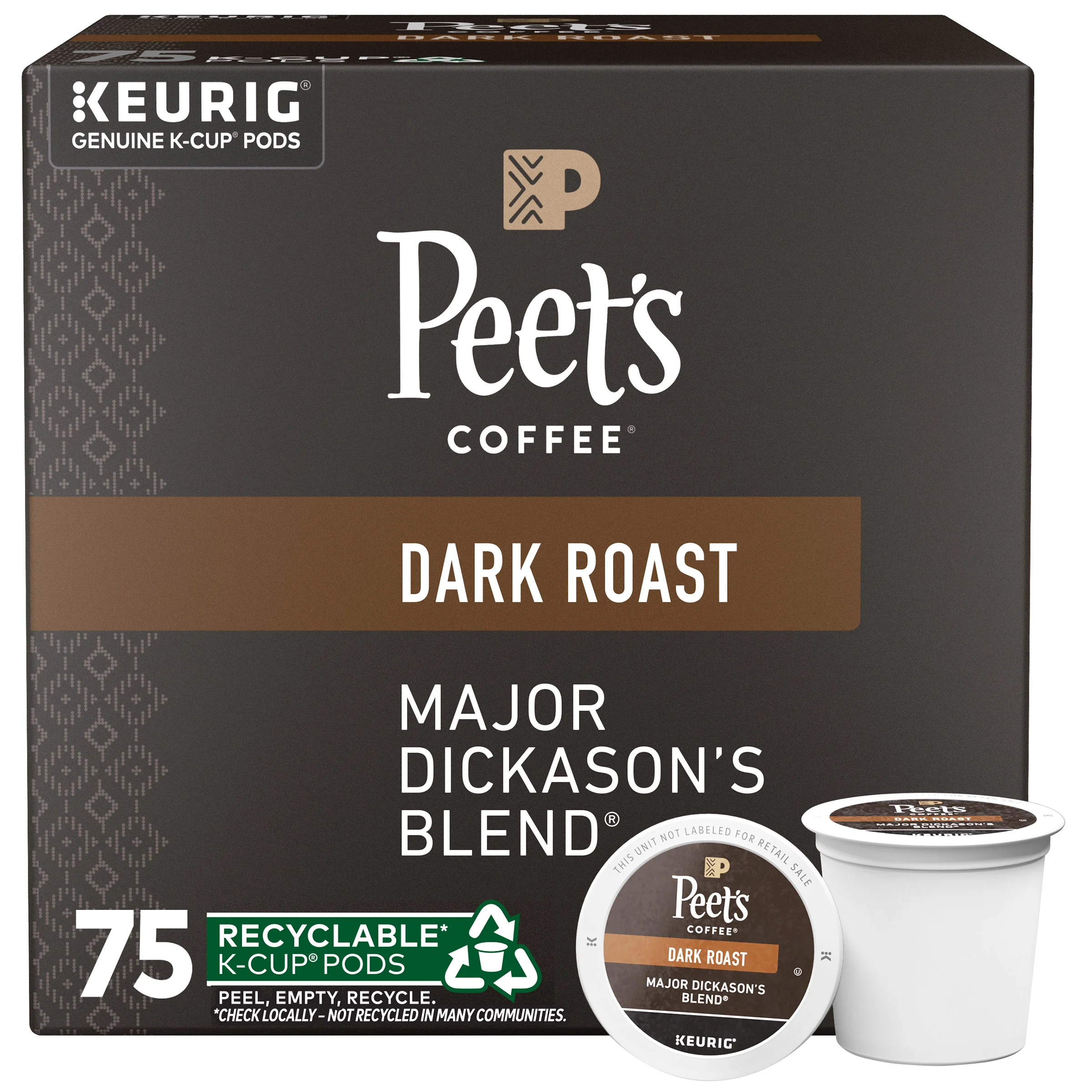 PEET'S MAJOR DICKASONS DARK ROAST 75 COUNT K-CUP PODS
