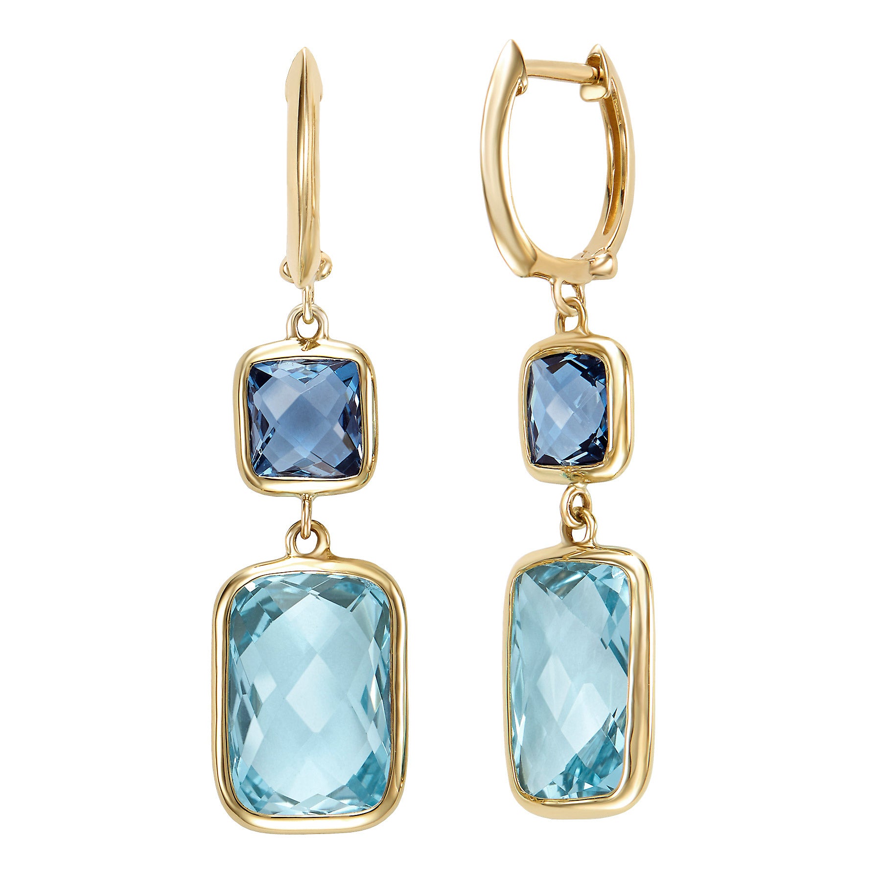 14KT YELLOW GOLD BLUE TOPAZ DANGLE EARRINGS - Image 1