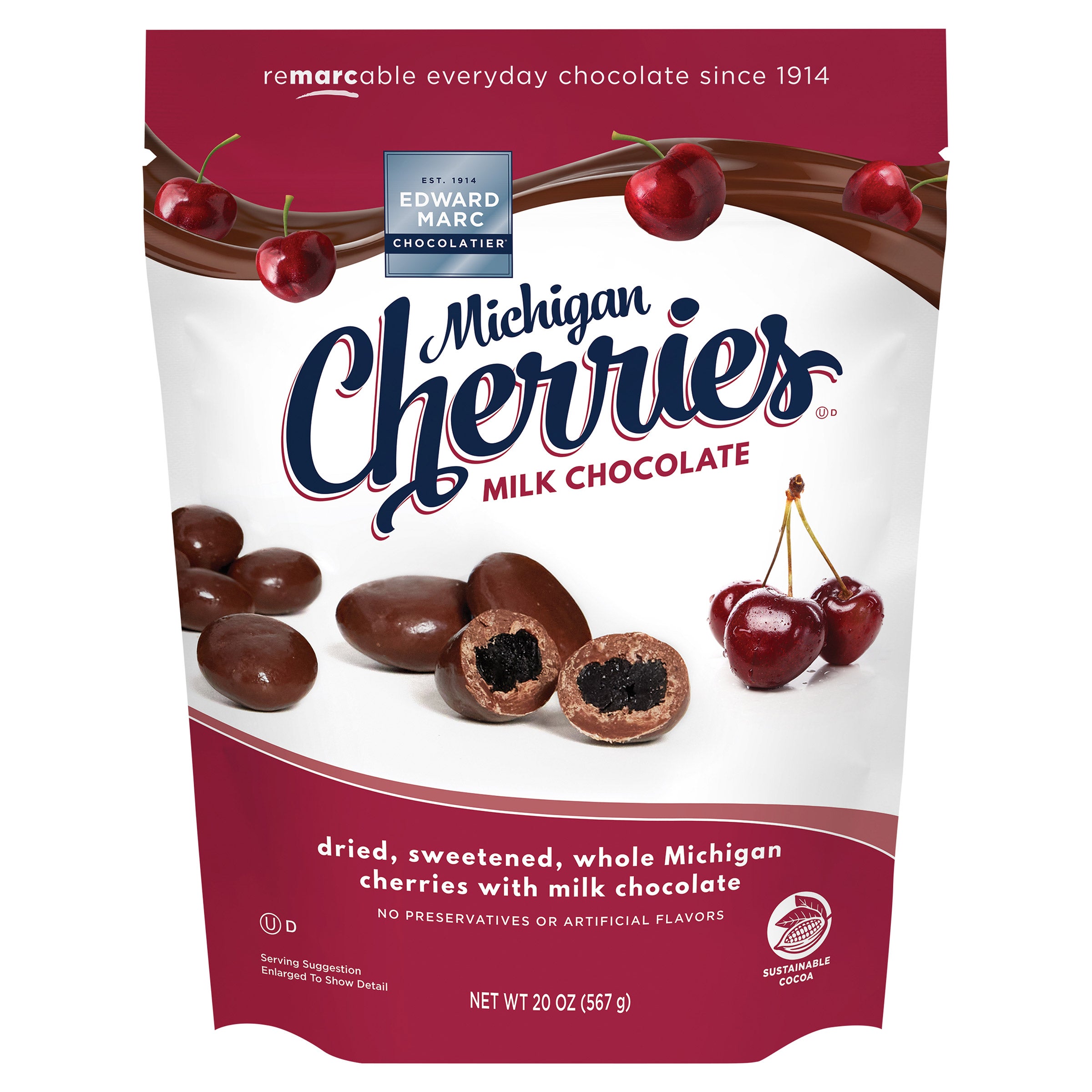EDWARD MARC MILK CHOCLATE CHERRIES 20 OUNCE BAG - Image 1