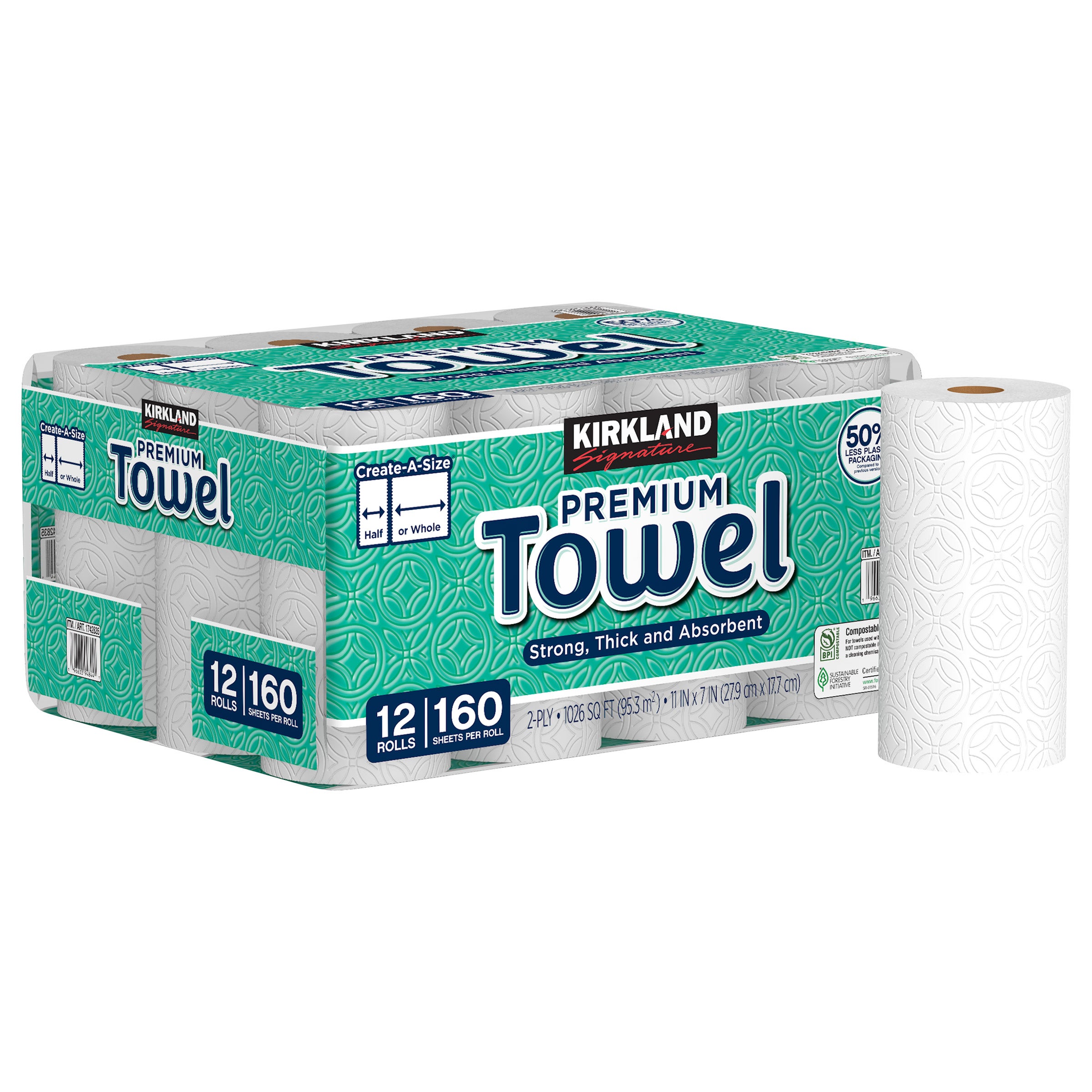 KIRKLAND SIGNATURE PAPER TOWEL 1,026 SQFT 12 ROLLS / 160 SHEETS - Image 1