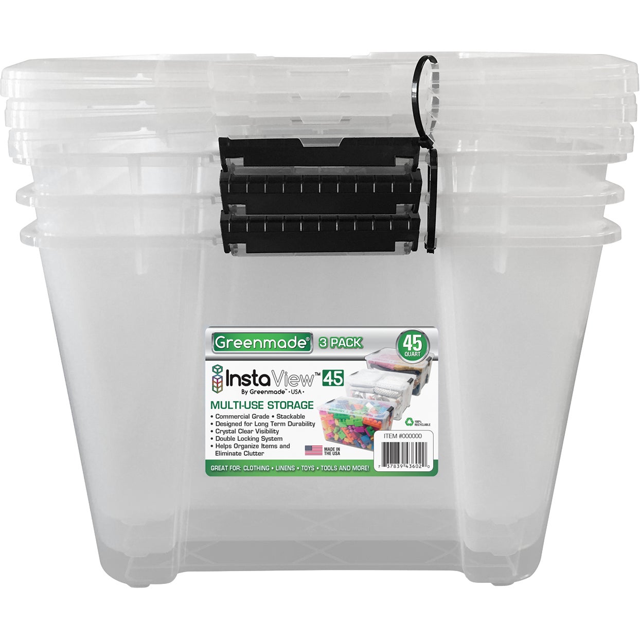 GREENMADE 45QT 3PK STORAGE LOCKING HANDLES W/LID - Image 1
