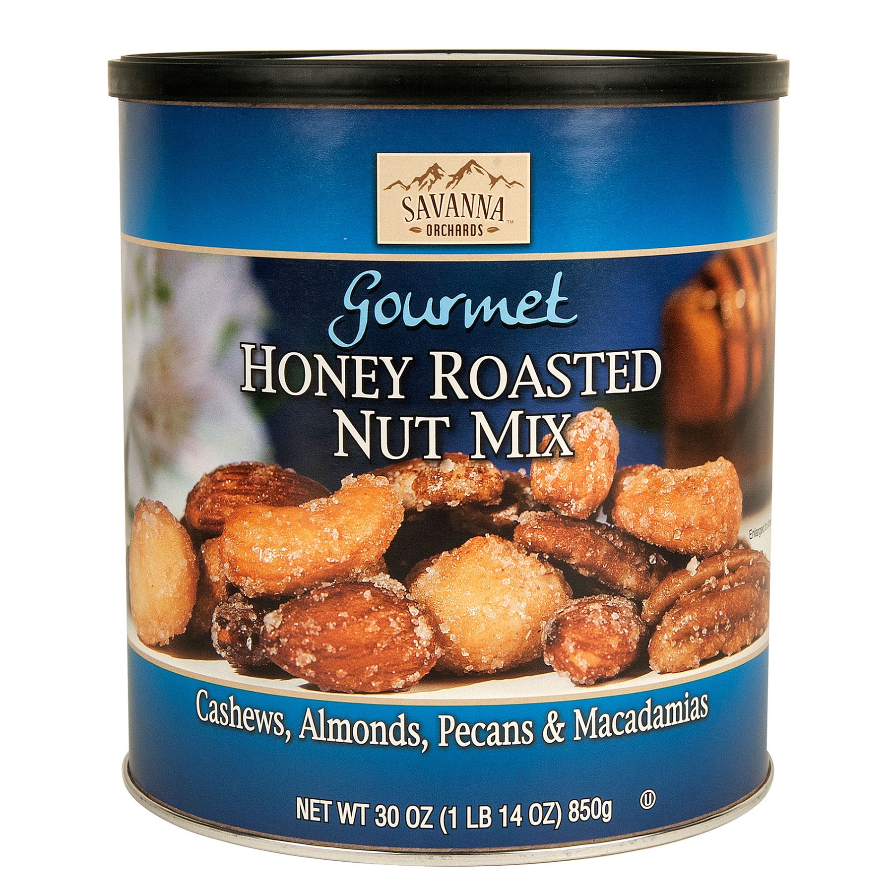 SAVANNA ORCHARDS HONEY ROASTED NUT MIX W/MACADAMIAS 30 OZ