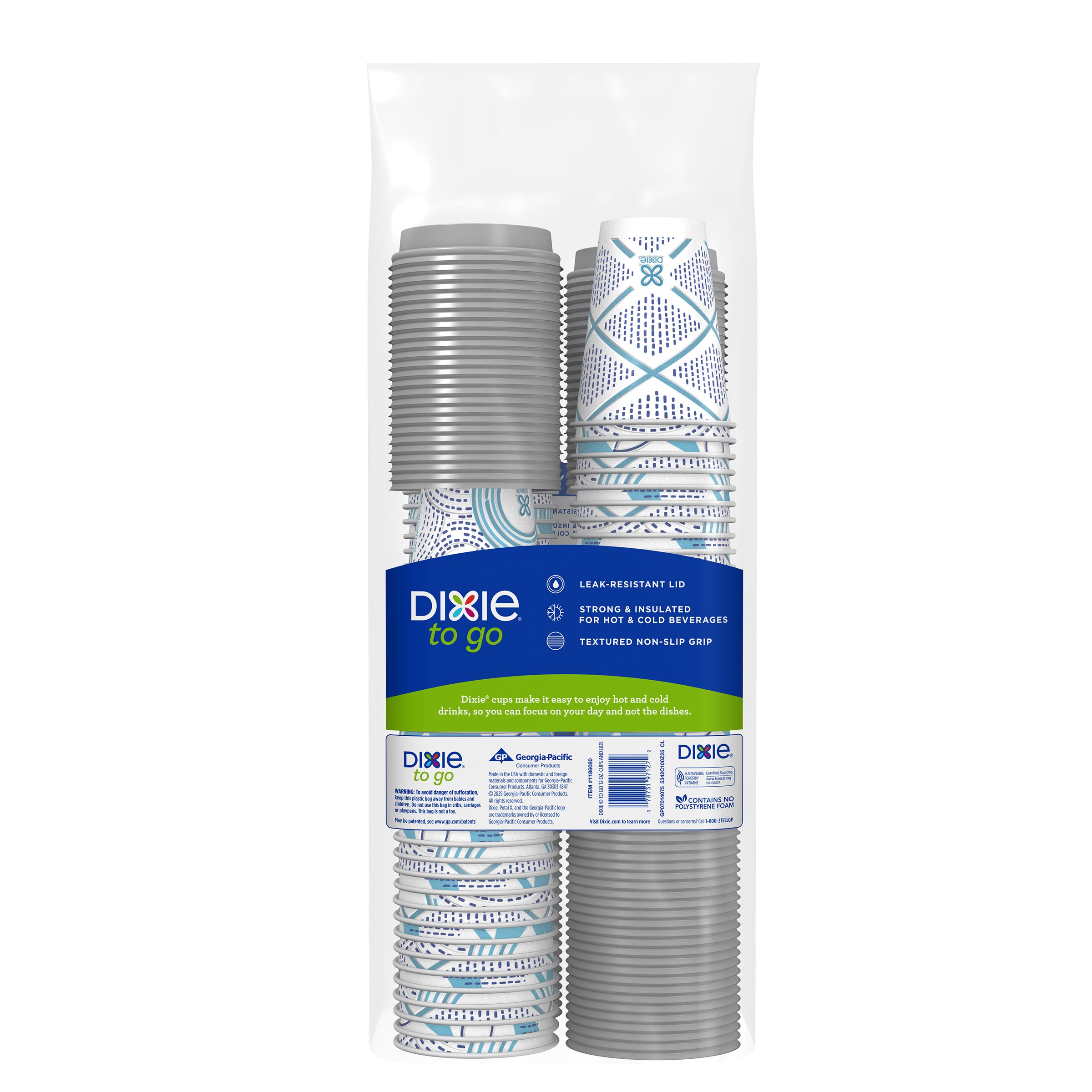 DIXIE TO-GO 12 OUNCE CUPS W/ LIDS 100 COUNT PACKAGE - Image 1