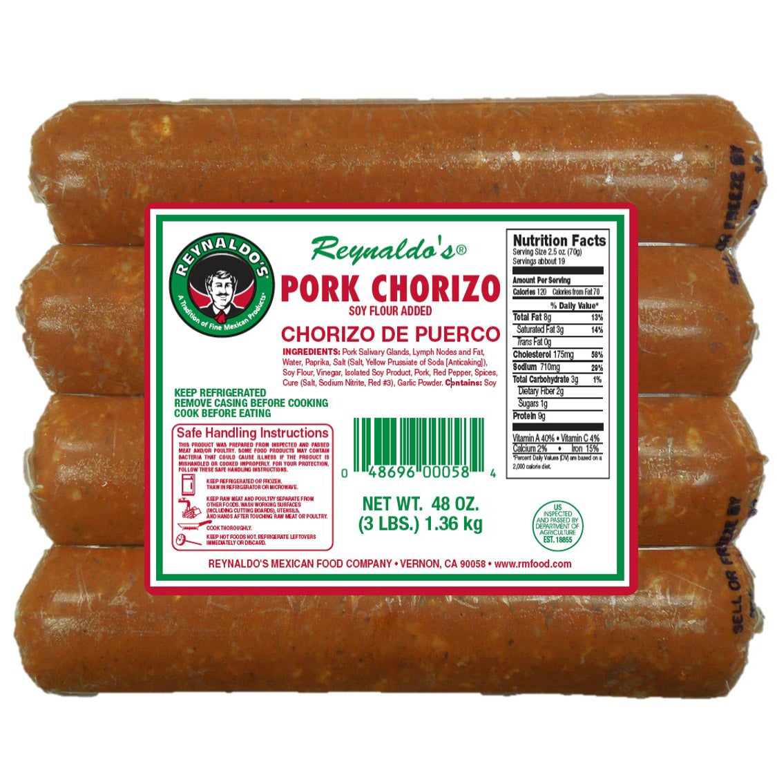 REYNALDO'S PORK CHORIZO 3 LBS