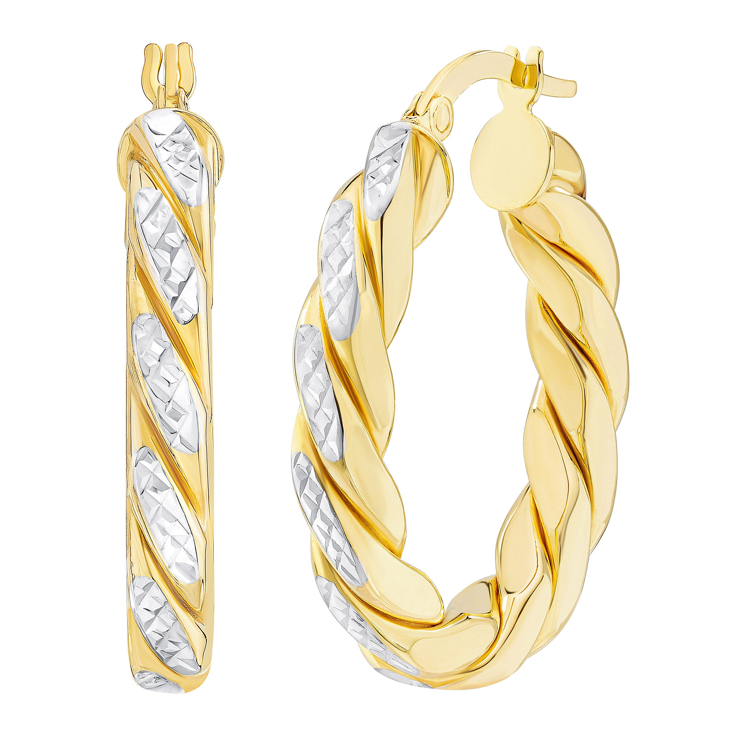 14KT TWO-TONE GOLD OVAL HOOP EARRINGS MADE IN ITALY