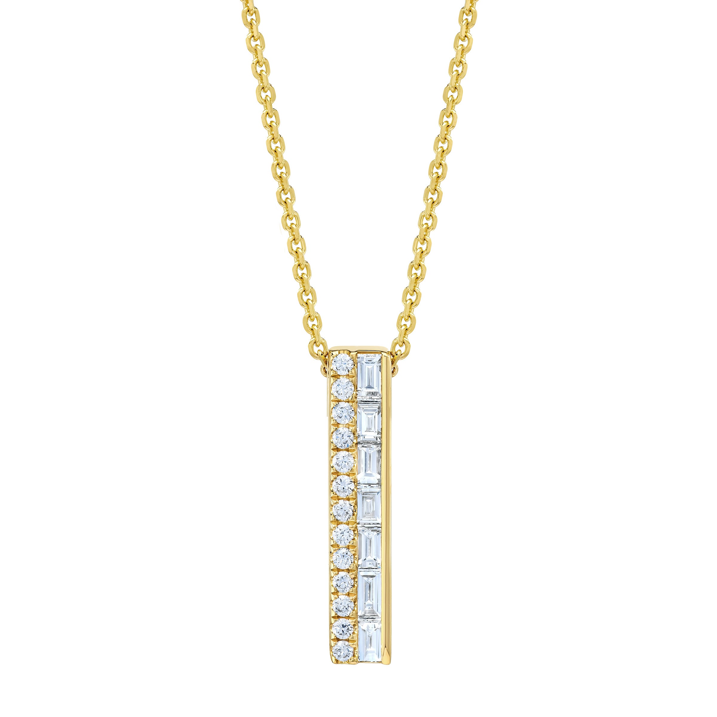 14KT YELLOW GOLD VS2 I 0.68CTW ROUND AND BAGUETTE BAR PENDANT - Image 1