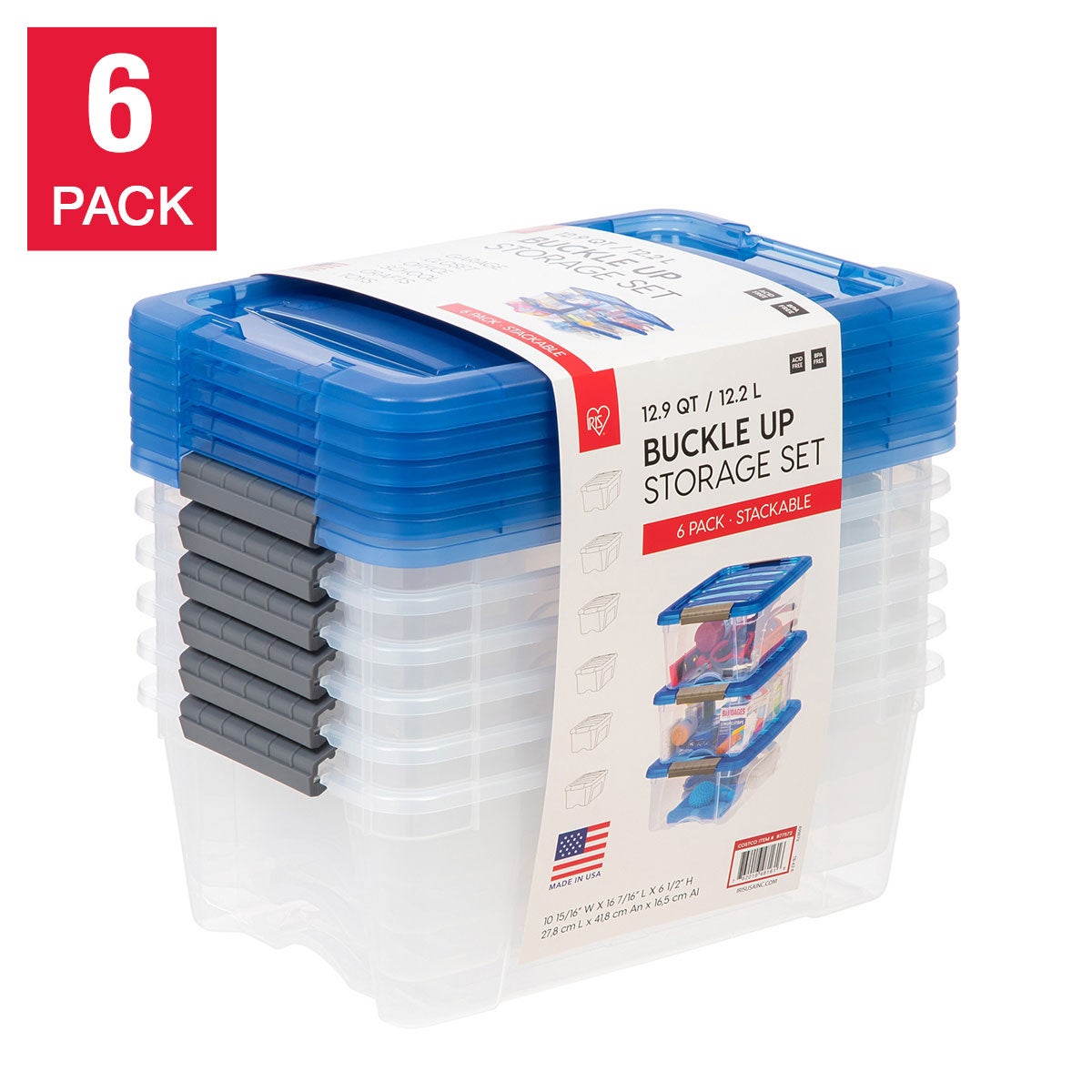 IRIS BUCKLE-UP STORAGE BIN 12.9 QUART 6-PACK