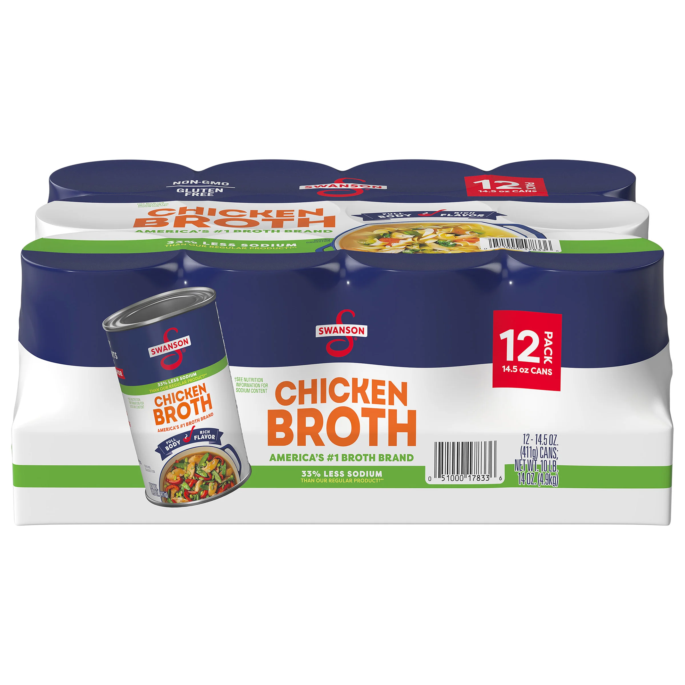 SWANSON CHICKEN BROTH 33% LESS SODIUM 12/14.5 OZ - Image 1