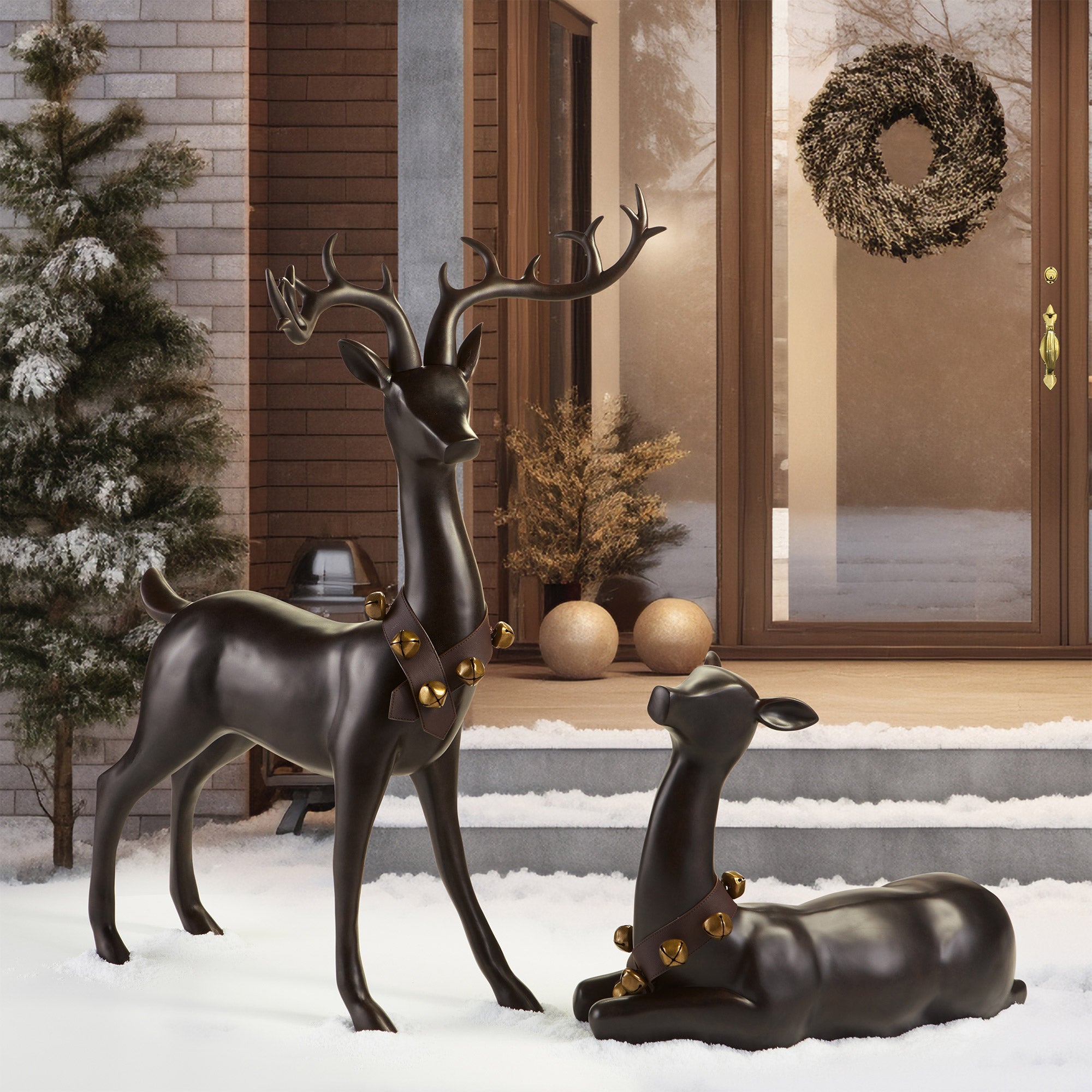 OUTDOOR DEER WITH BELLS SET OF 2