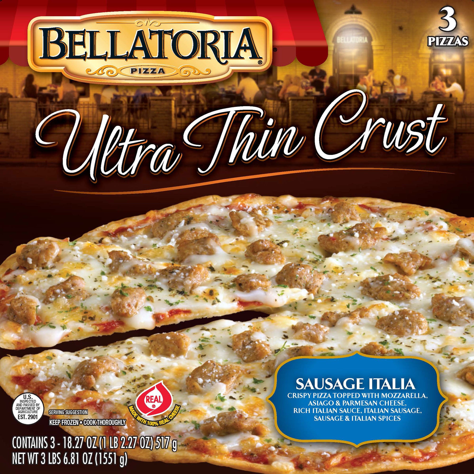 BELLATORIA SAUSAGE ITALIA PIZZA 3 COUNT BOX