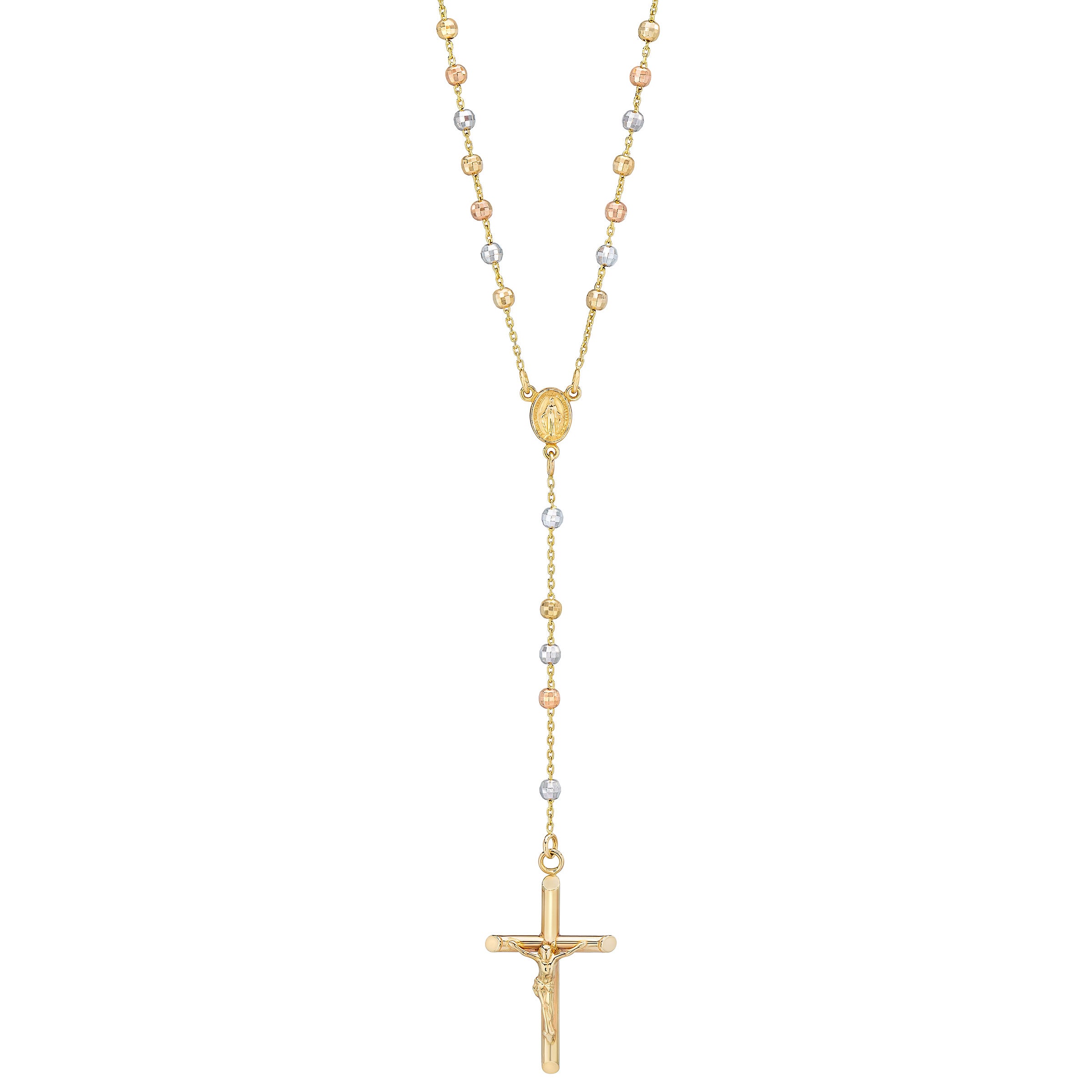 14KT TRI COLOR GOLD HIGH POLISH 18¨ ROSARY MADE IN ITALY - Image 1