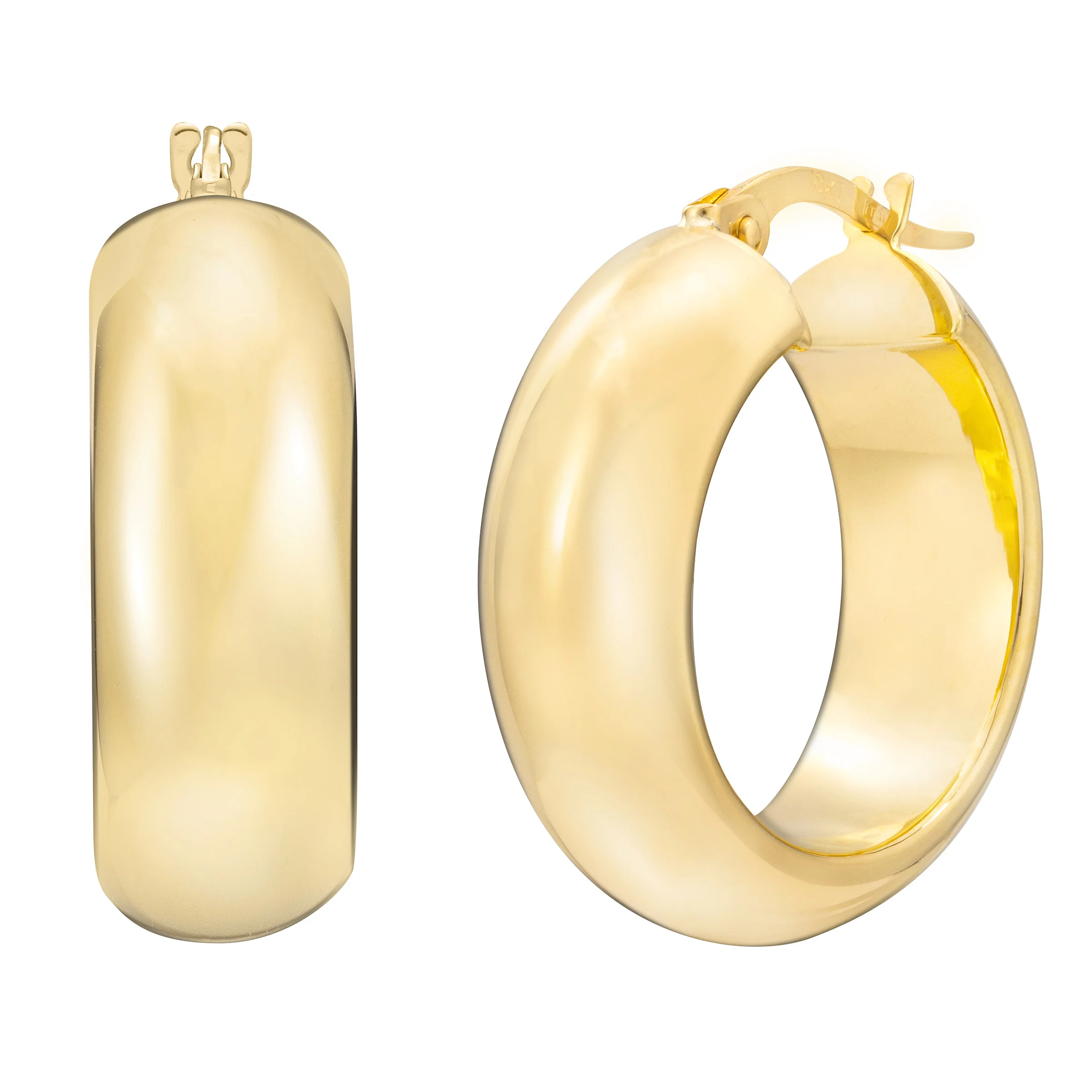 18KT YELLOW GOLD ROUND HOOP EARRINGS MADE IN ITALY - Image 1