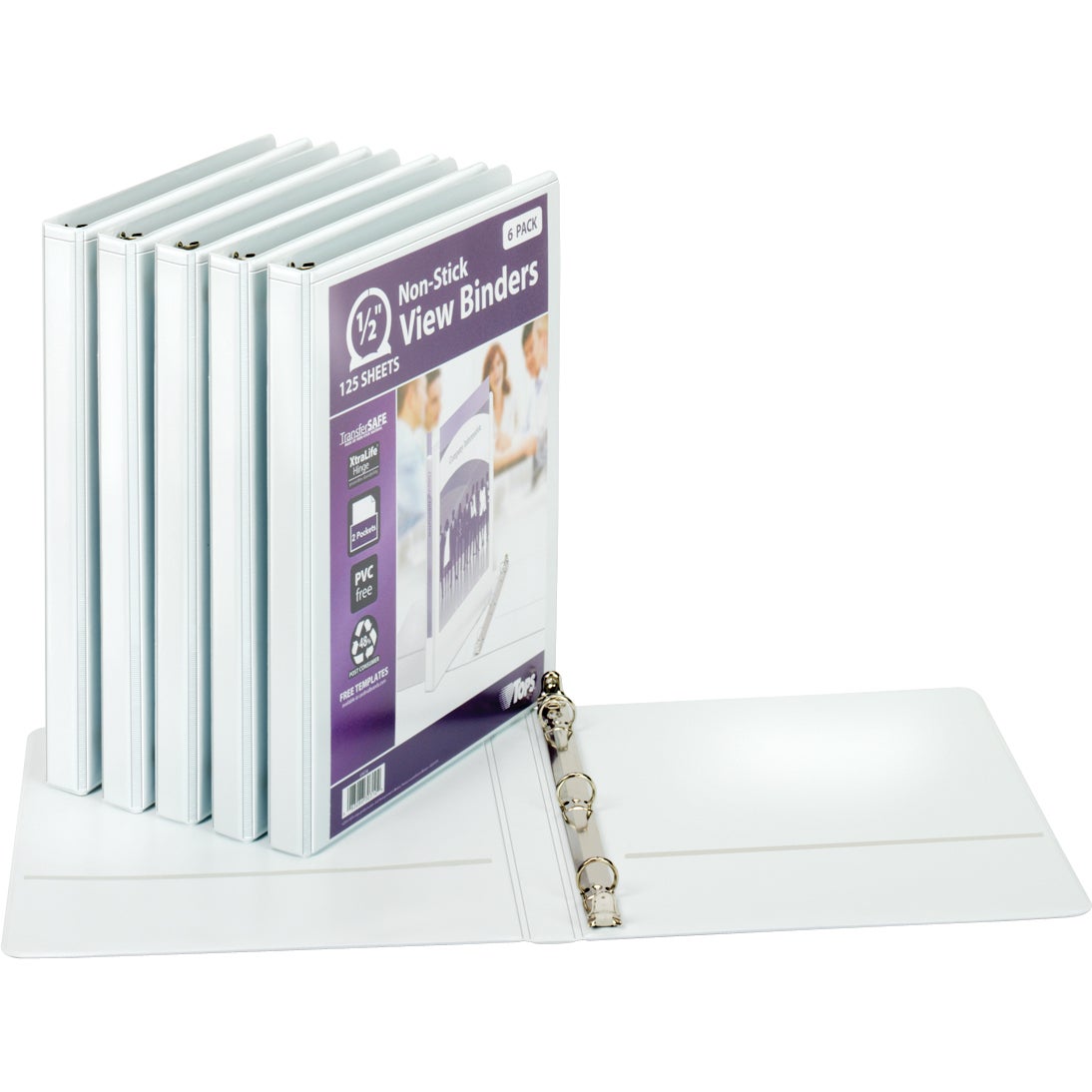 TOPS 1/2¨ ROUND RING VIEW BINDER WHITE 6 PK