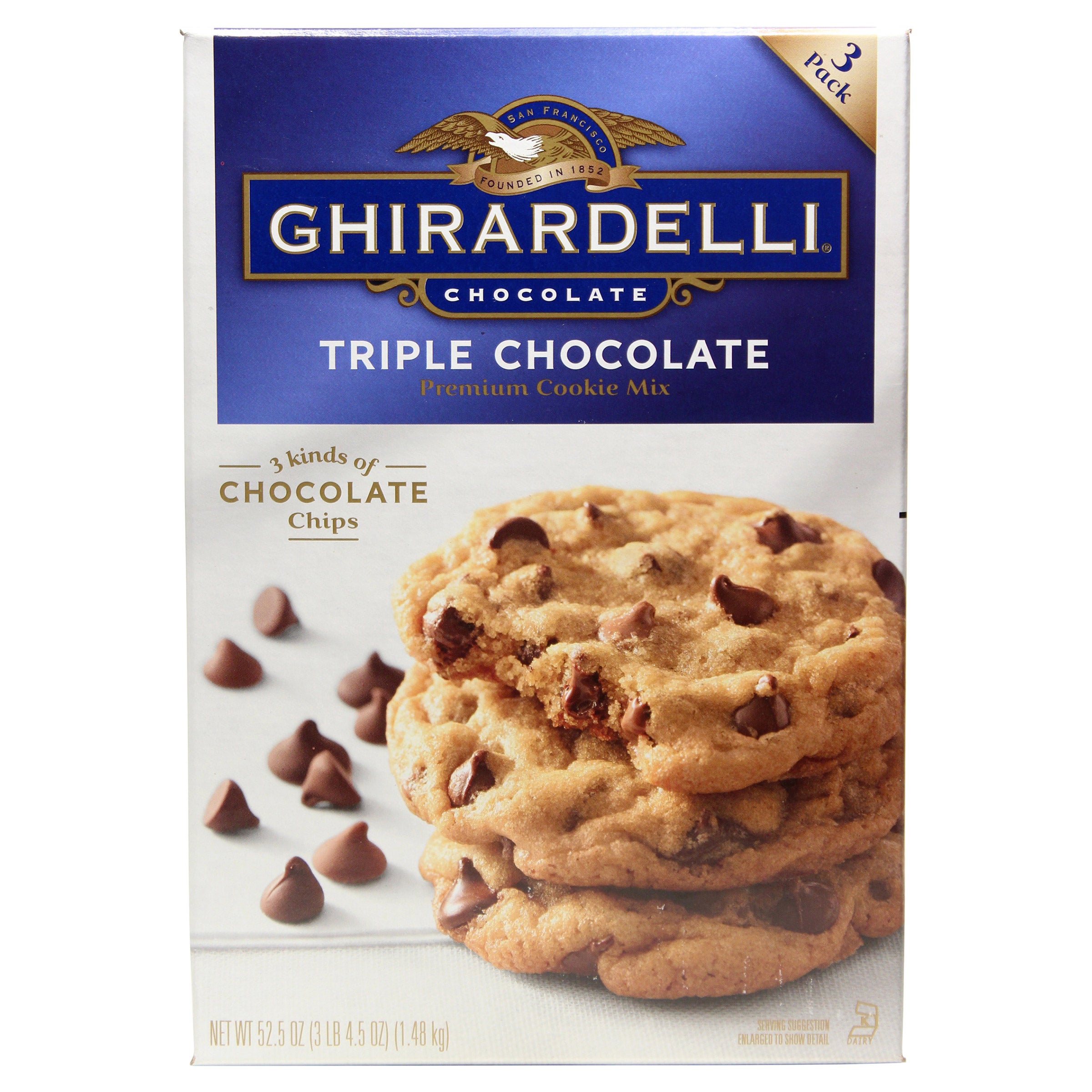 GHIRARDELLI TRIPLE CHOCOLATE CHIP COOKIE MIX 52.5 OUNCE BOX