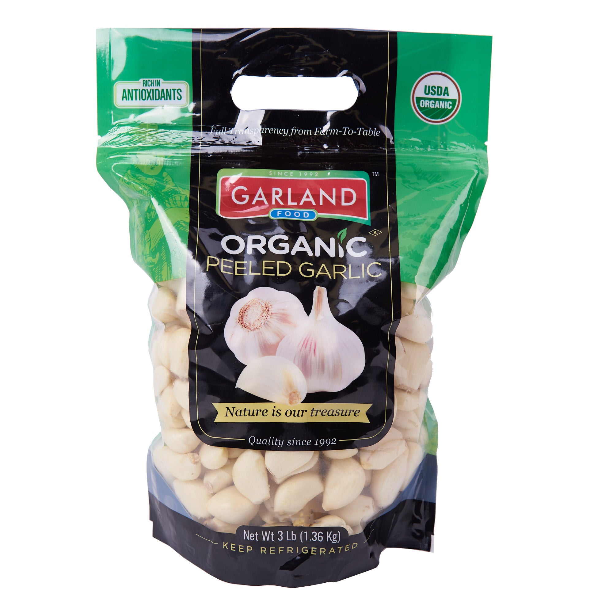 GARLAND ORGANIC PEELED GARLIC 3 POUND