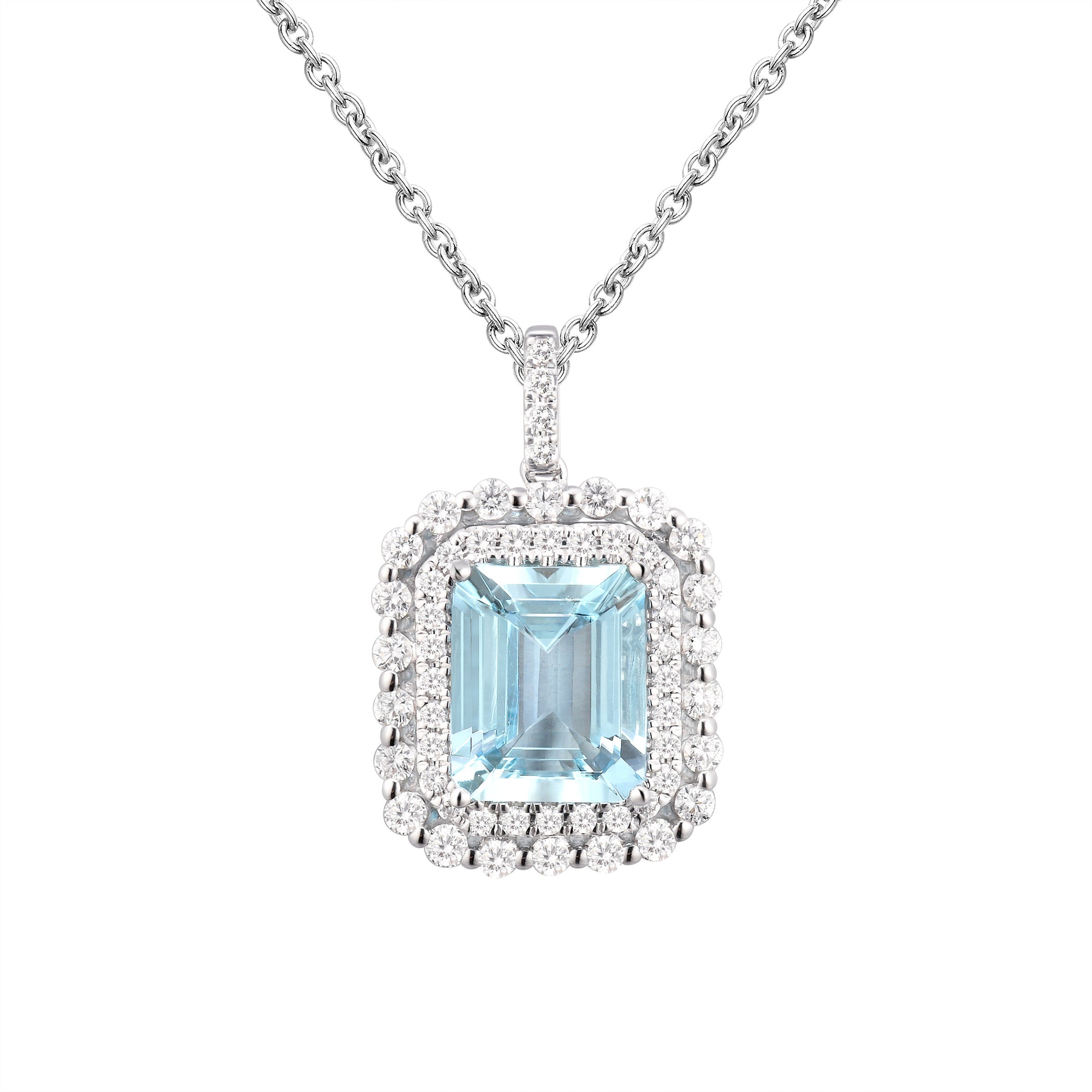 18KT WHITE GOLD VS2 I 0.88CTW EMERALD CUT AQUAMARINE DIA PENDANT - Image 1