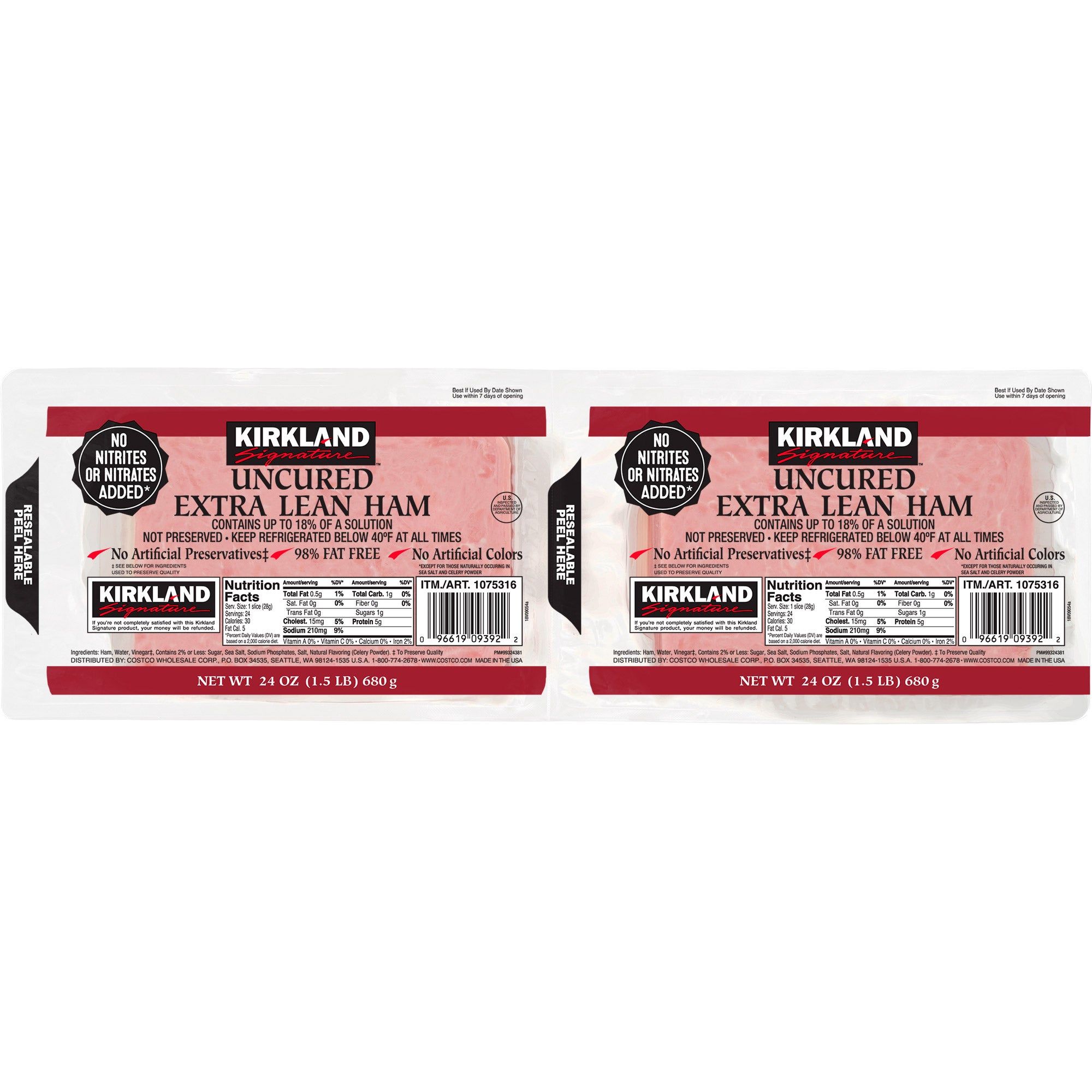 KIRKLAND SIGNATURE EXTRA LEAN SLICED HAM 3 LB