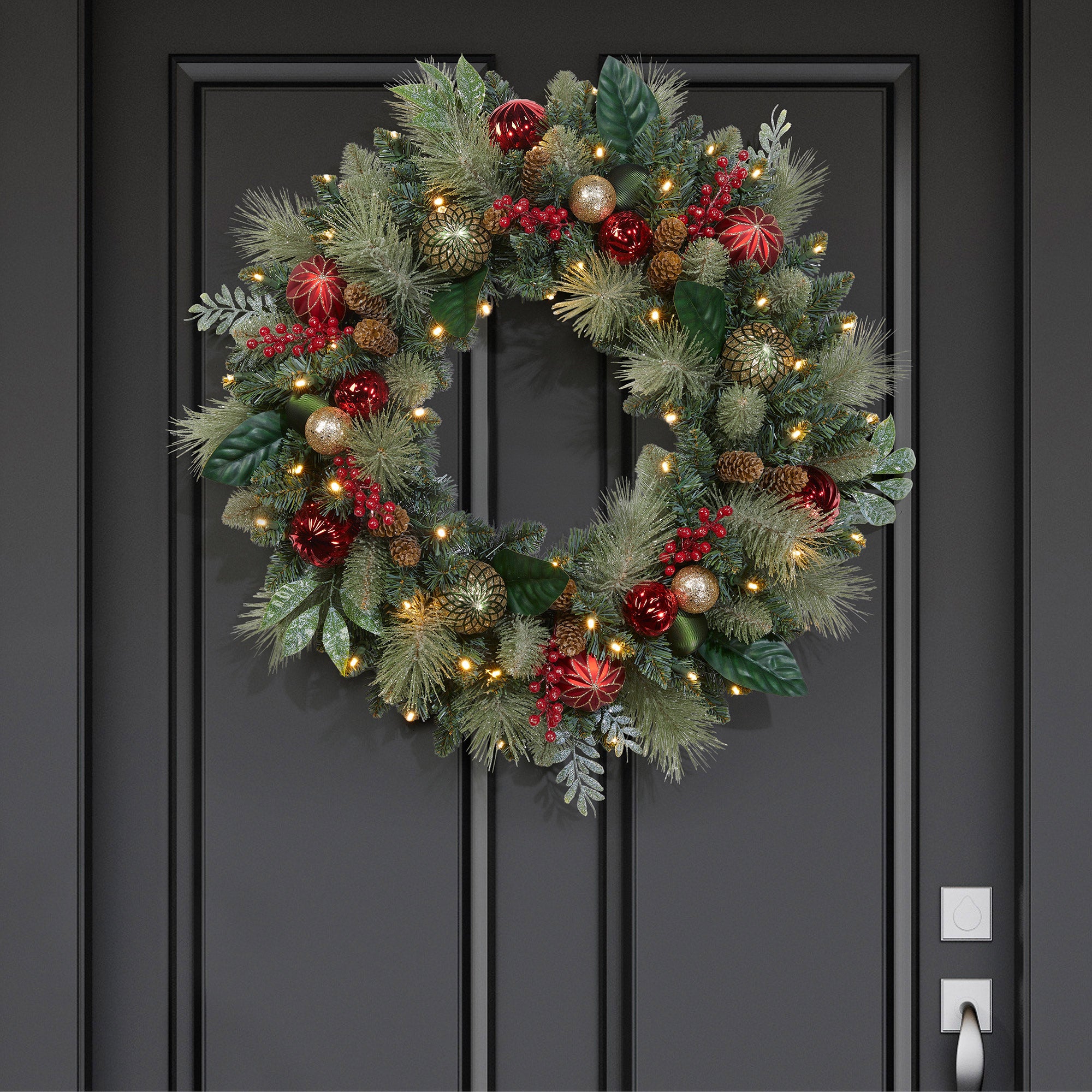 30¨ DECORATED WREATH WITH PRE-LIT MICRO LED LIGHTS - Image 1