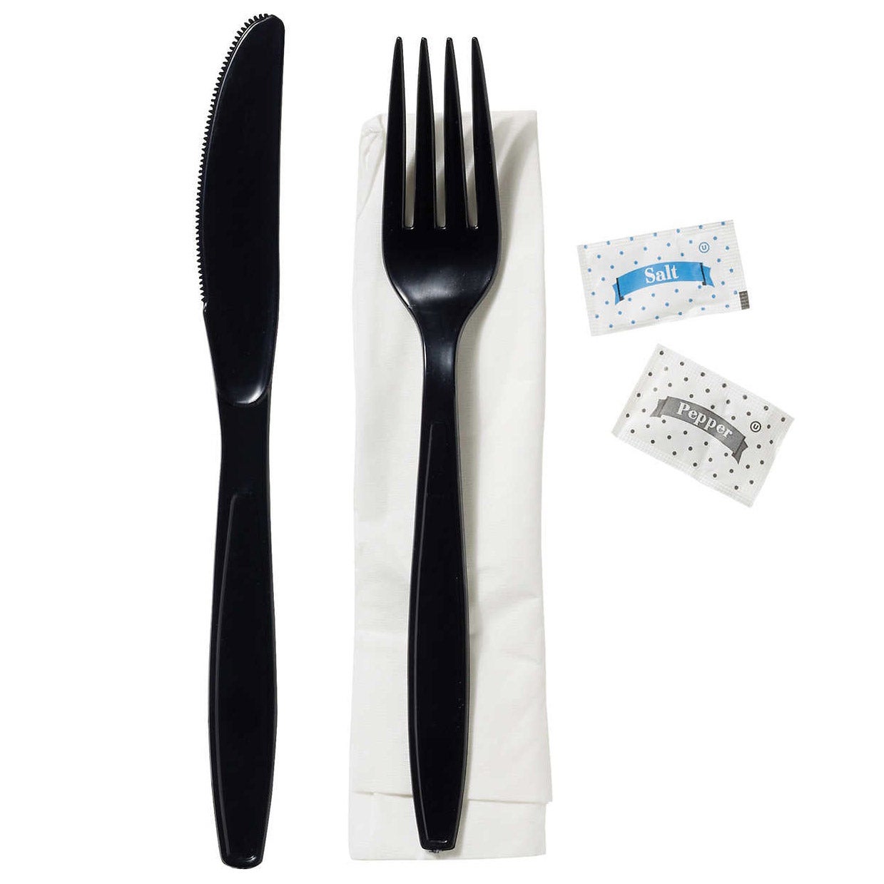 ROCKY PACKAGING 5 PC BLACK CUTLERY KIT 250 CT #5491