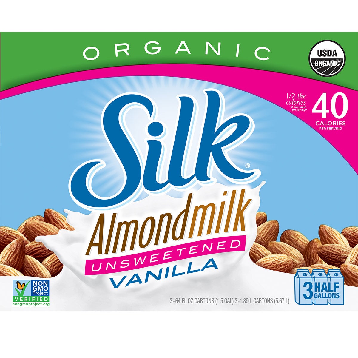 SILK ORG. UNSWEETENED VANILLA ALMONDMILK 3 PACK 64 OUNCES