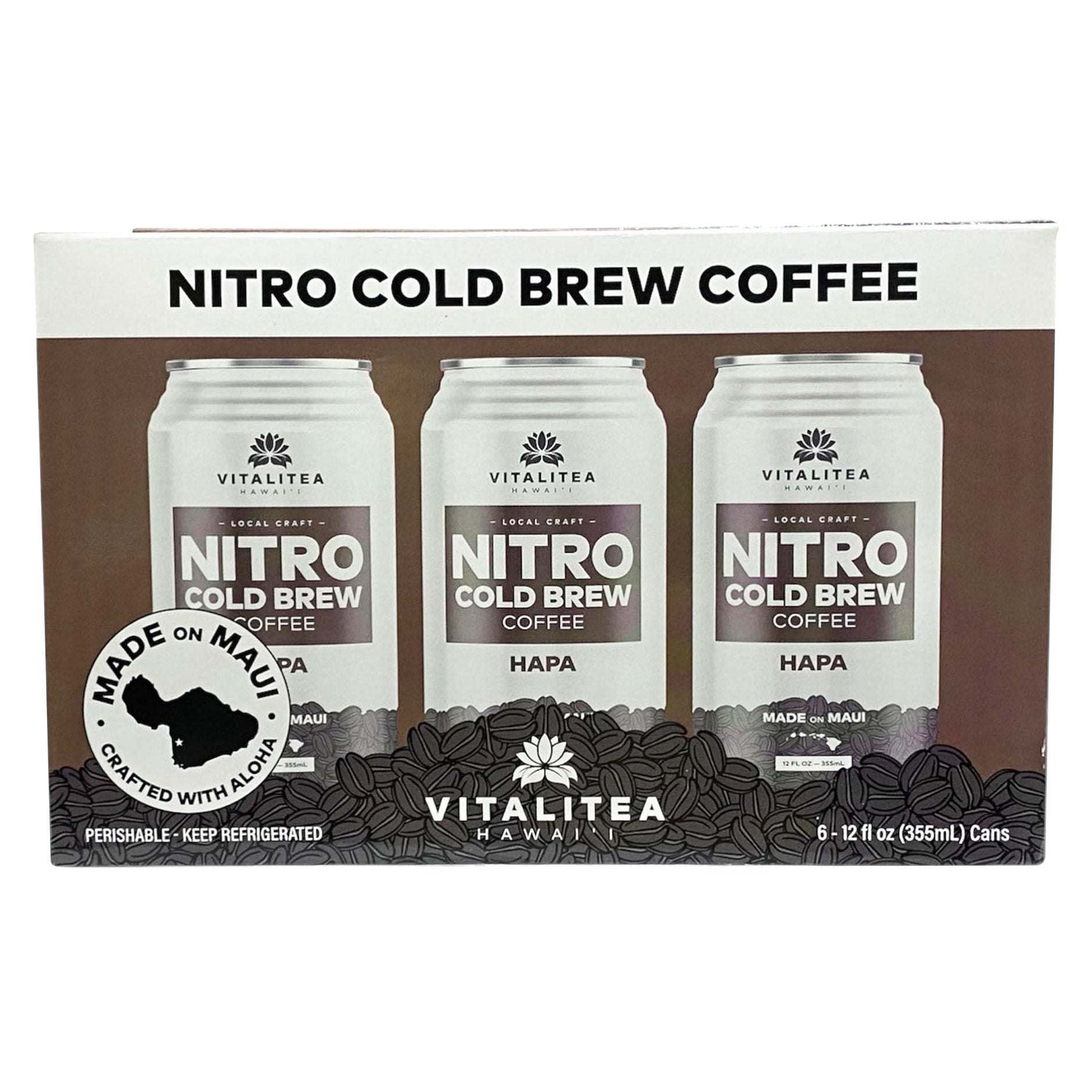 VITALITEA HAWAII NITRO COLD BREW HAPA BLEND 6 / 12 OZ CANS - Image 1