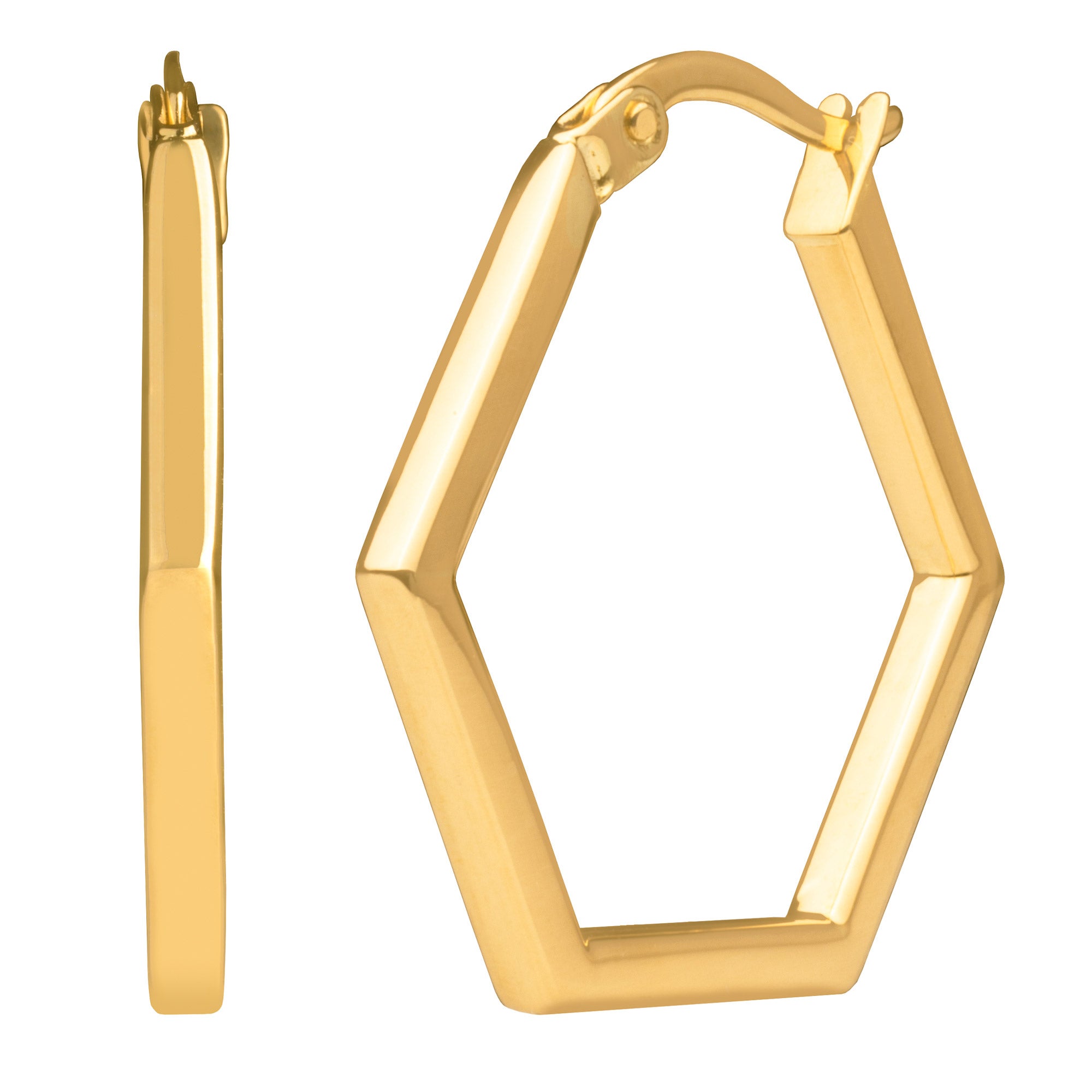 14KT YELLOW GOLD PENTAGONAL SHAPED HOOP EARRINGS - Image 1
