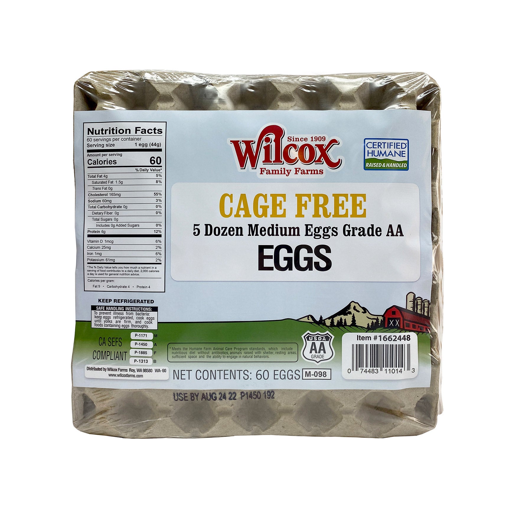 WILCOX FARMS USDA GRADE AA MEDIUM CAGE FREE EGGS 5DZ