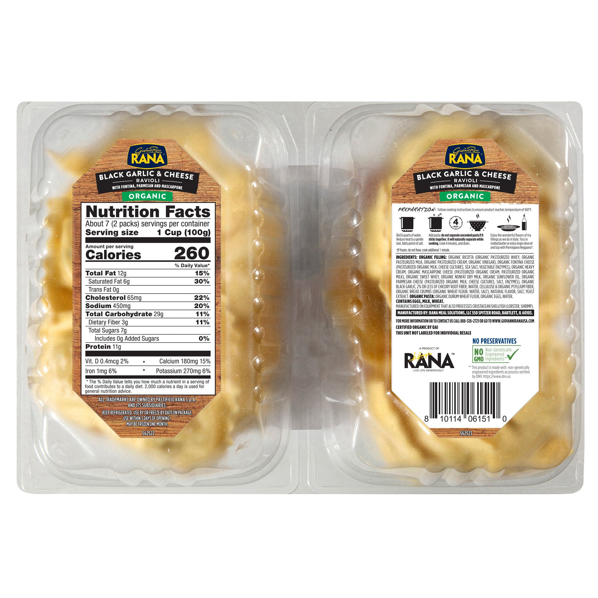 RANA ORGANIC RAVIOLI BLACK GARLIC FONTINA 2/13 OZ (1.6 LBS)