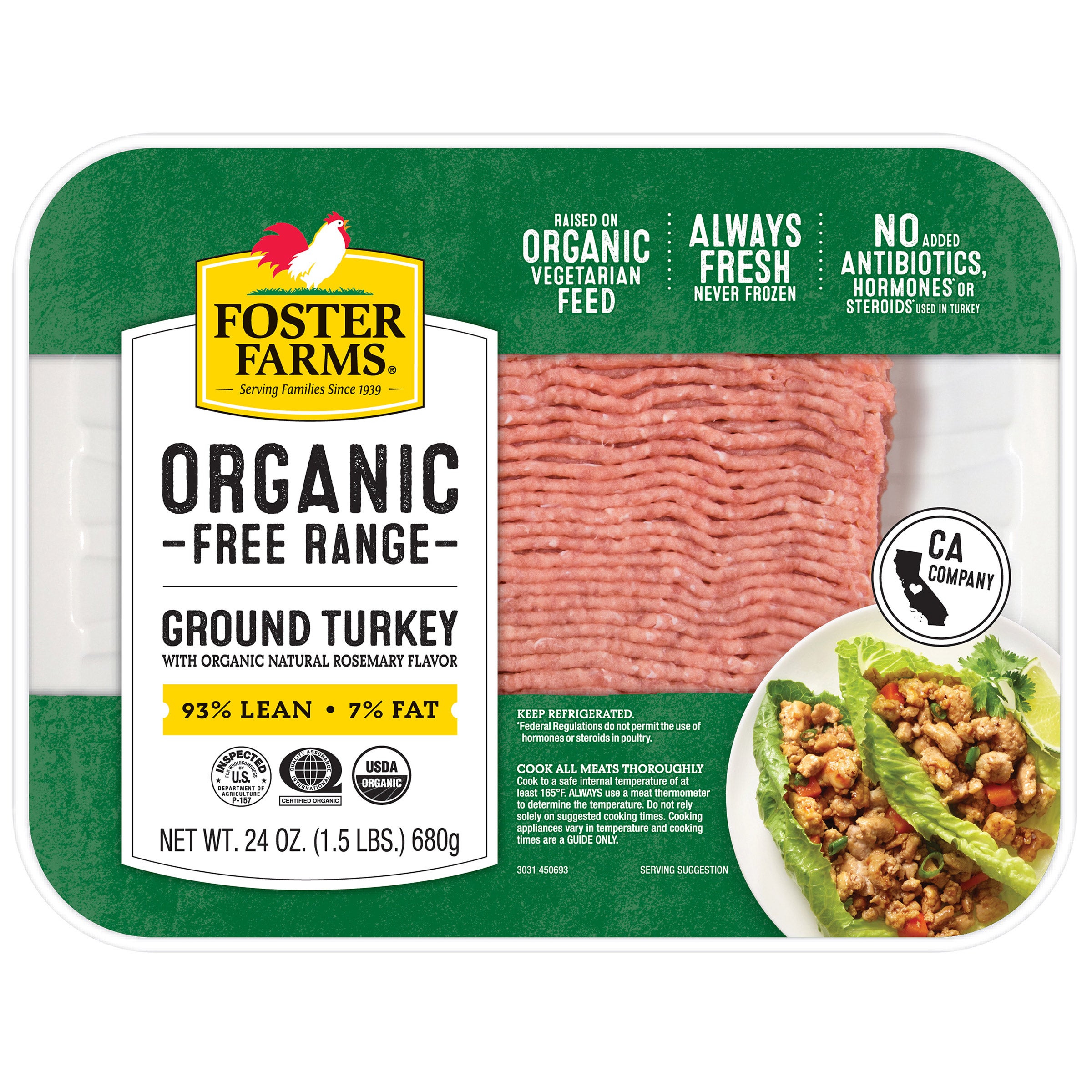 ORGANIC GROUND TURKEY 93% LEAN / 7% FAT 2 - 1.5LB UNITS