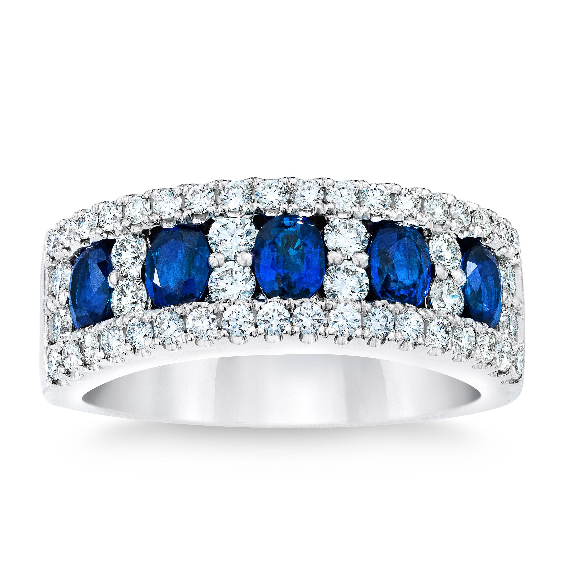 14KT WHITE GOLD VS2 I 0.76CTW DIAMOND AND BLUE SAPPHIRE RING SZ7