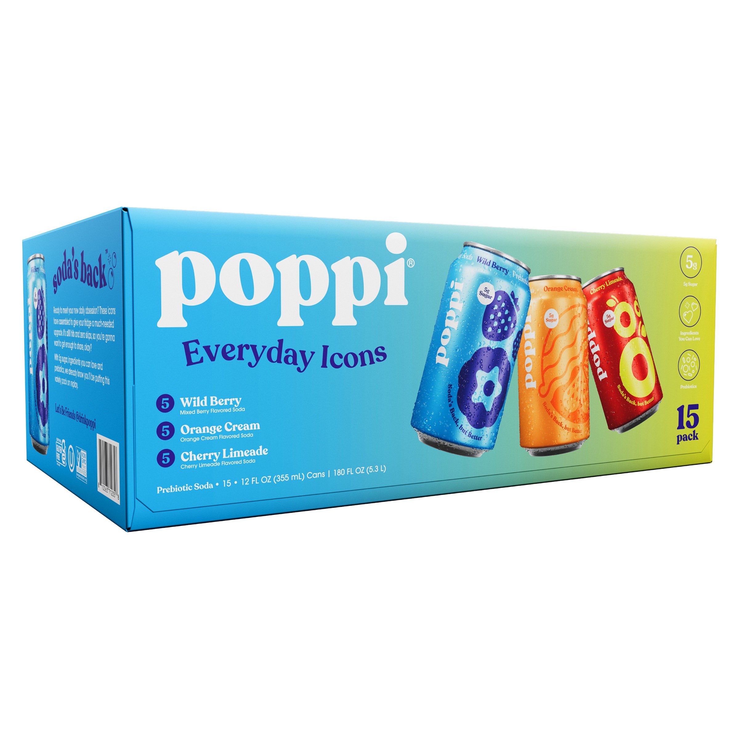 POPPI PREBIOTIC SODA VARIETY PACK 15/12 OZ