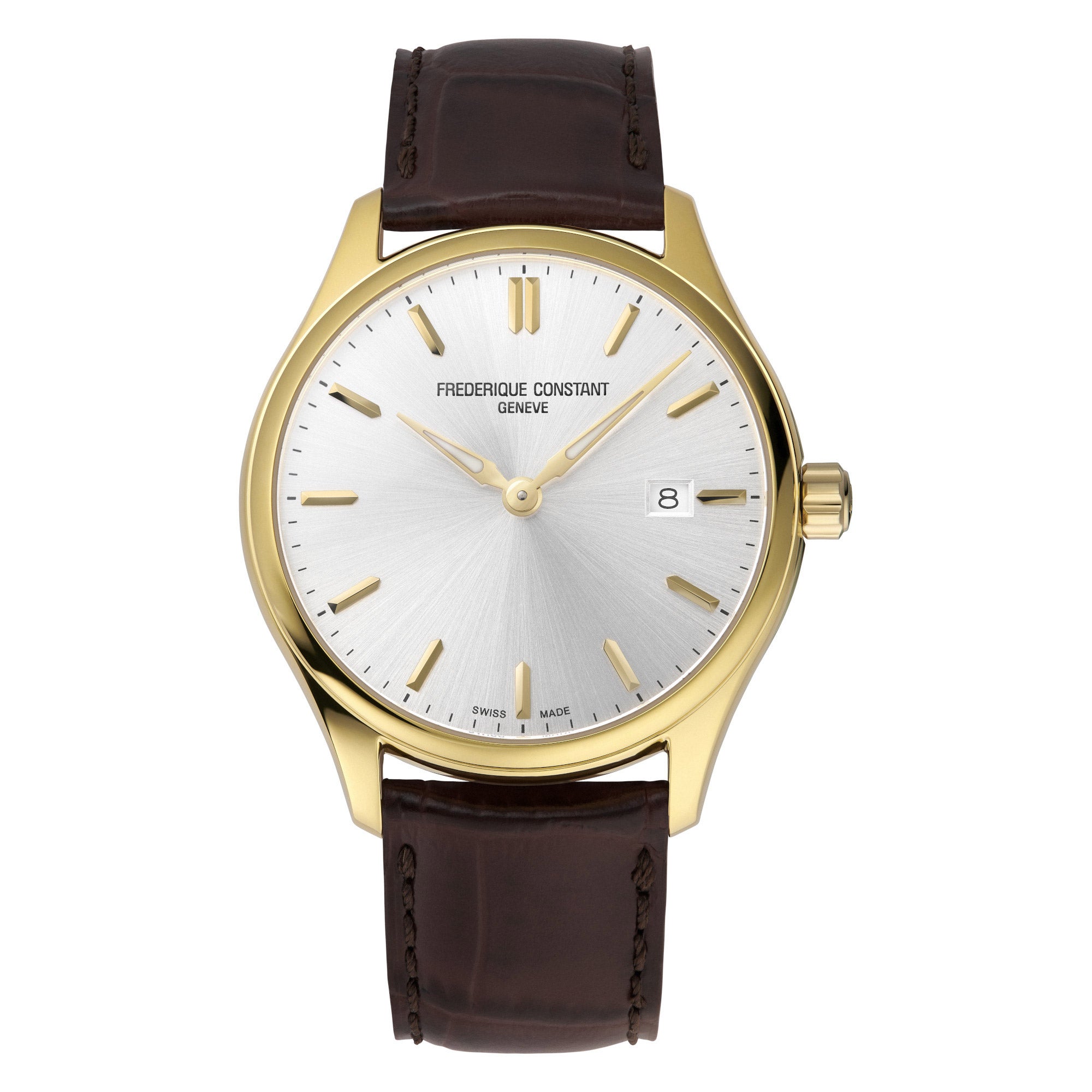 FREDERIQUE CLASSIC GOLDTONE LEATHER STRAP QUARTZ MENS WATCH