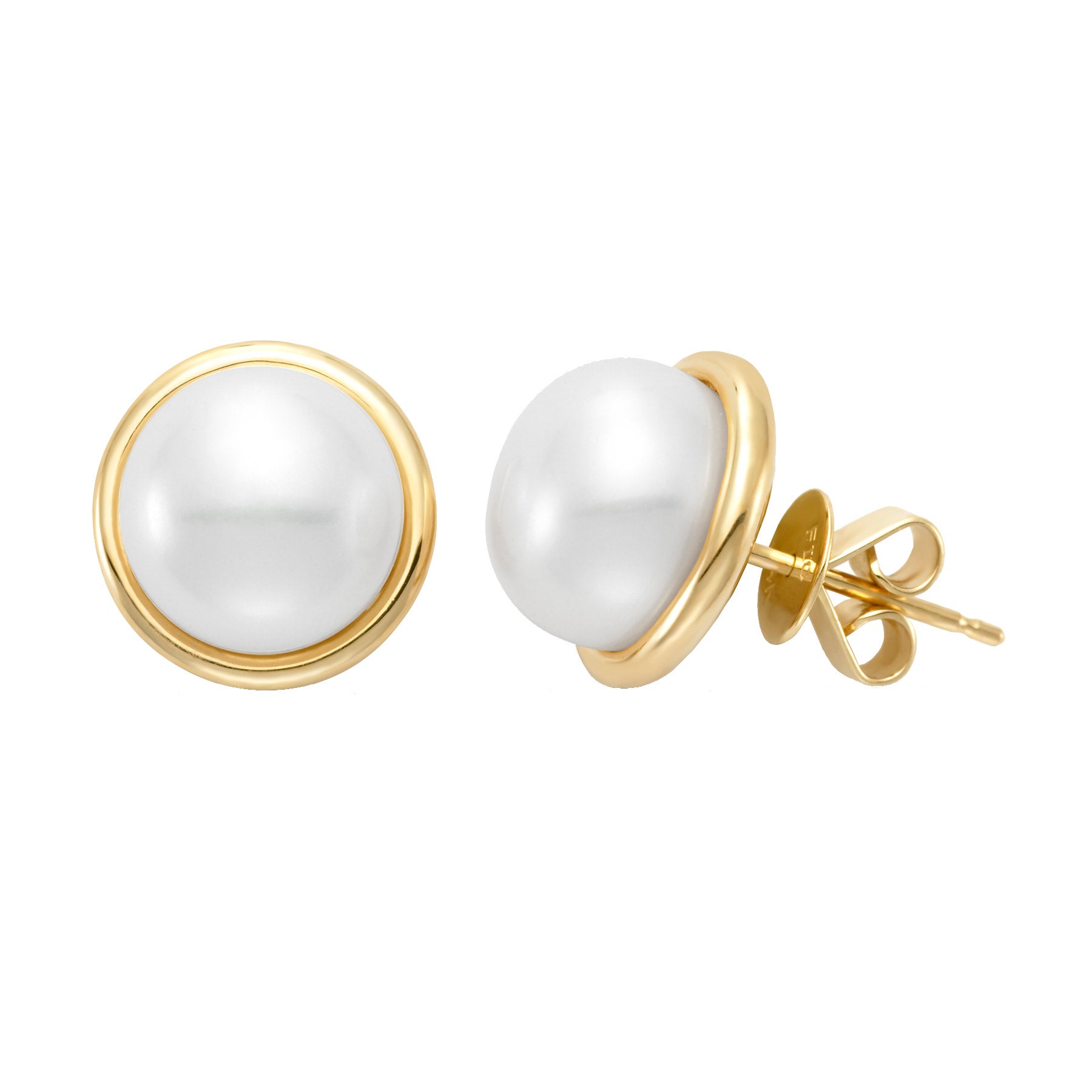 14KT GOLD 9-10MM FRESHWATER CULTURED PEARL EARRINGS - Image 1