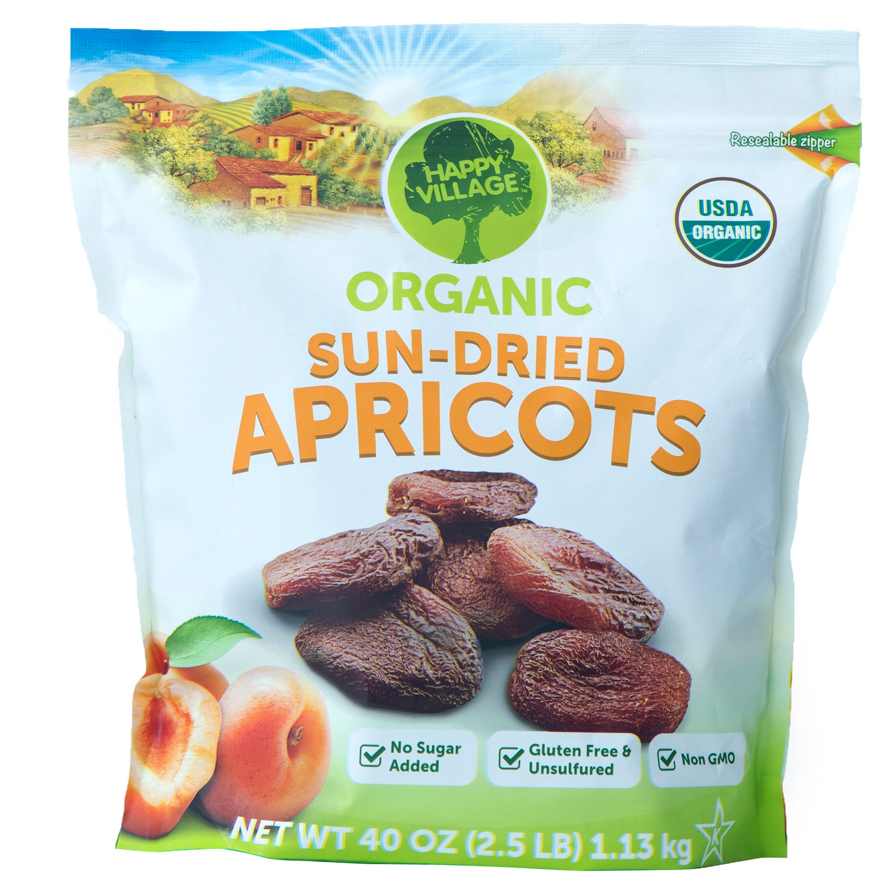 ORGANIC HAPPY VILLAGE DRIED APRICOTS 40 OUNCES - Image 1