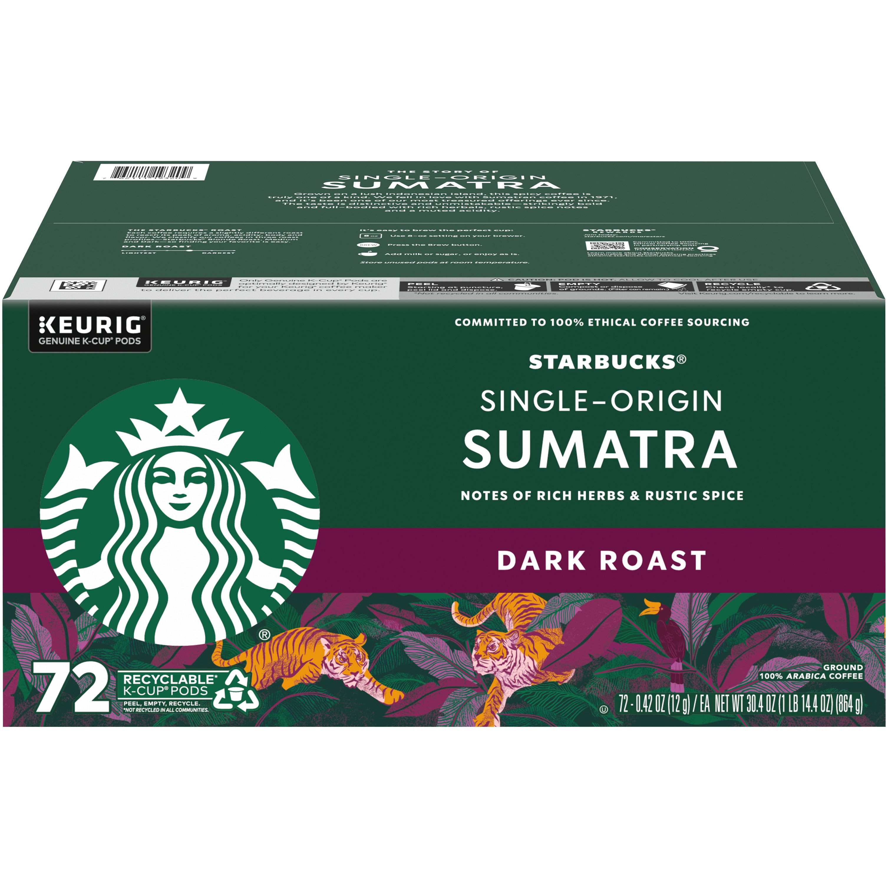 STARBUCKS SUMATRA 72 CT K-CUP PODS